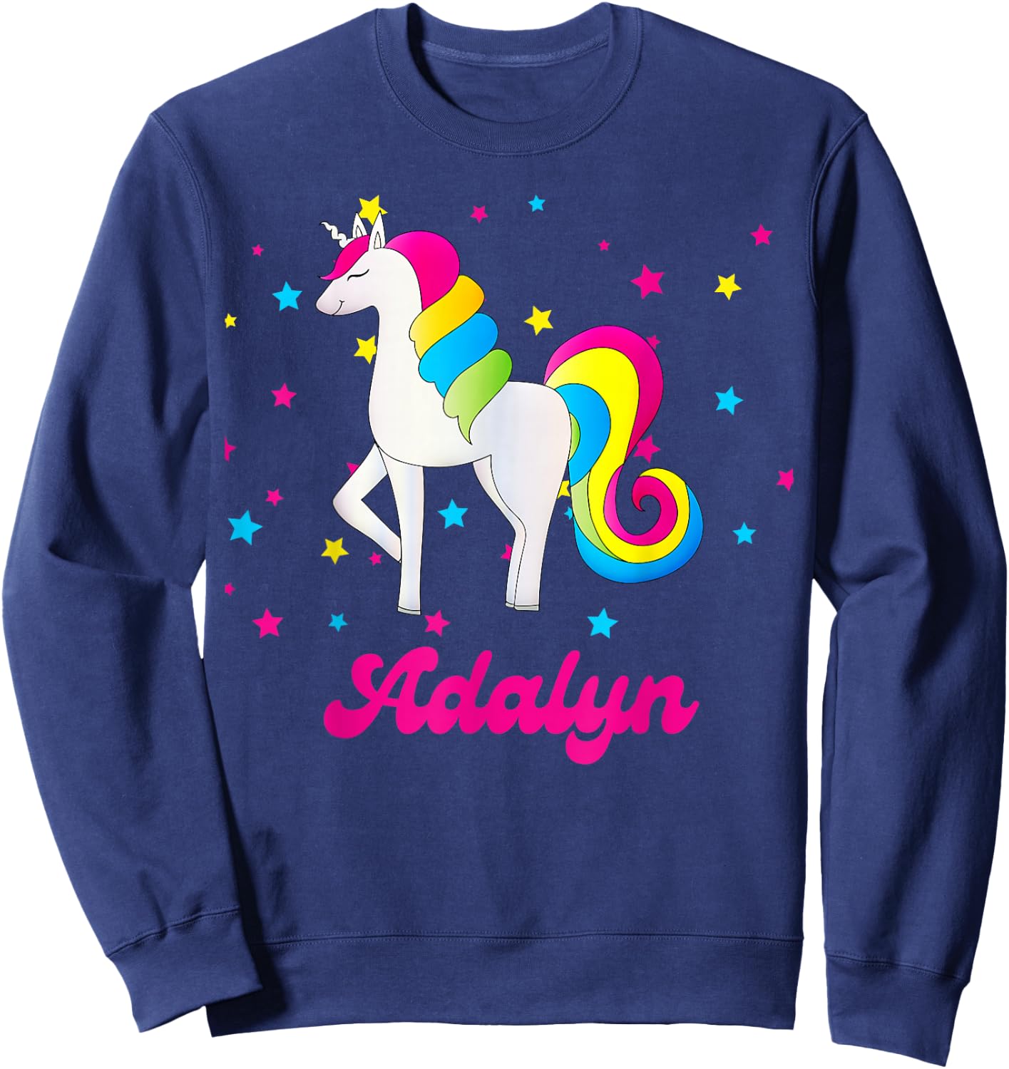 Cute Rainbow Unicorn Pink and Blue Personalized Adalyn Sweatshirt - Sweatshirt | Navy