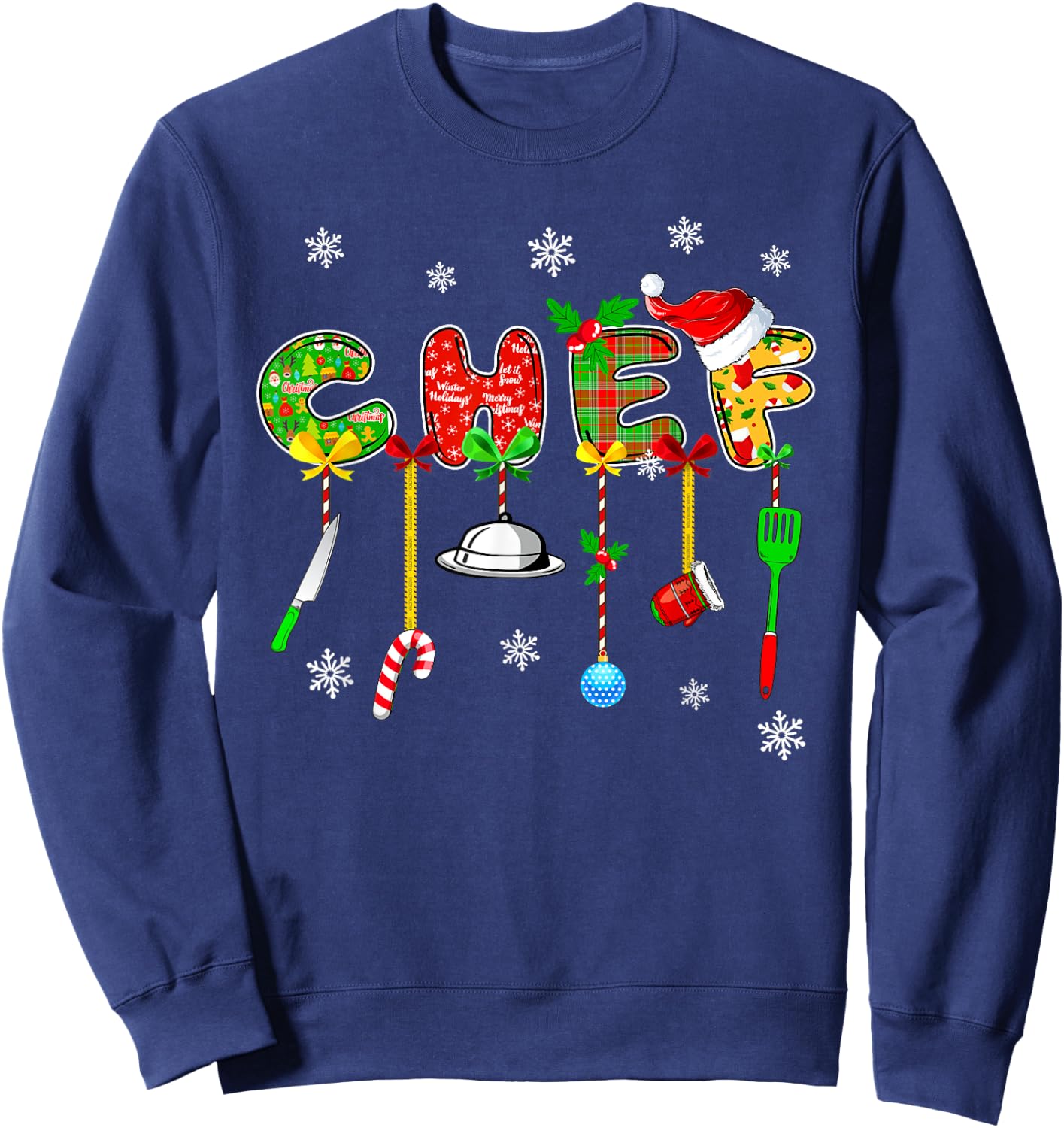 Buffalo Plaid Xmas Chef Christmas Men Women Funny Matching Holiday Costume Sweatshirt - Sweatshirt | Navy