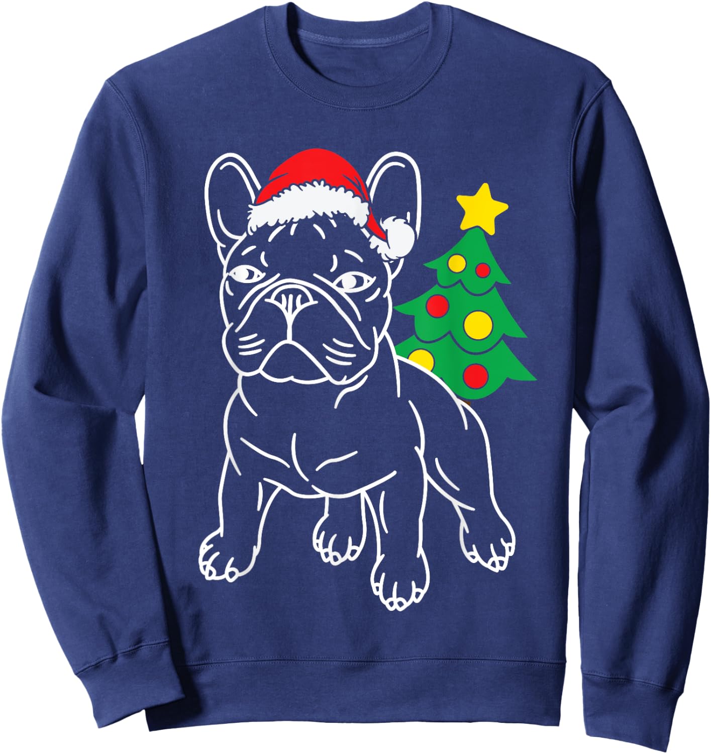 Funny French Bulldog Dog Puppy Christmas Tree Xmas Pajama Men Women Kids Sweatshirt - Sweatshirt | Navy
