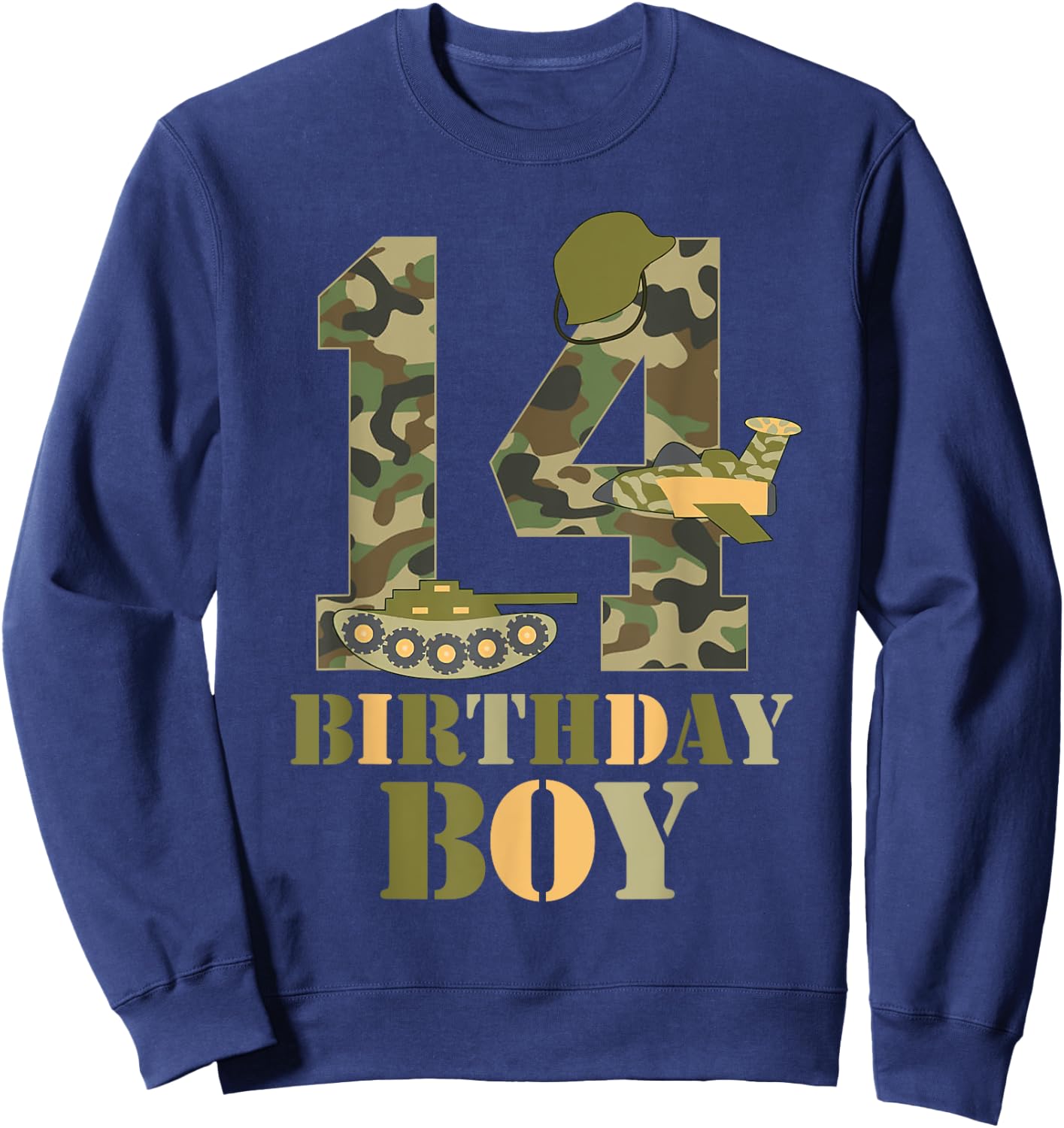 14th Birthday Military Themed Camo Boys 14 Years Old Soldier Sweatshirt - Sweatshirt | Navy