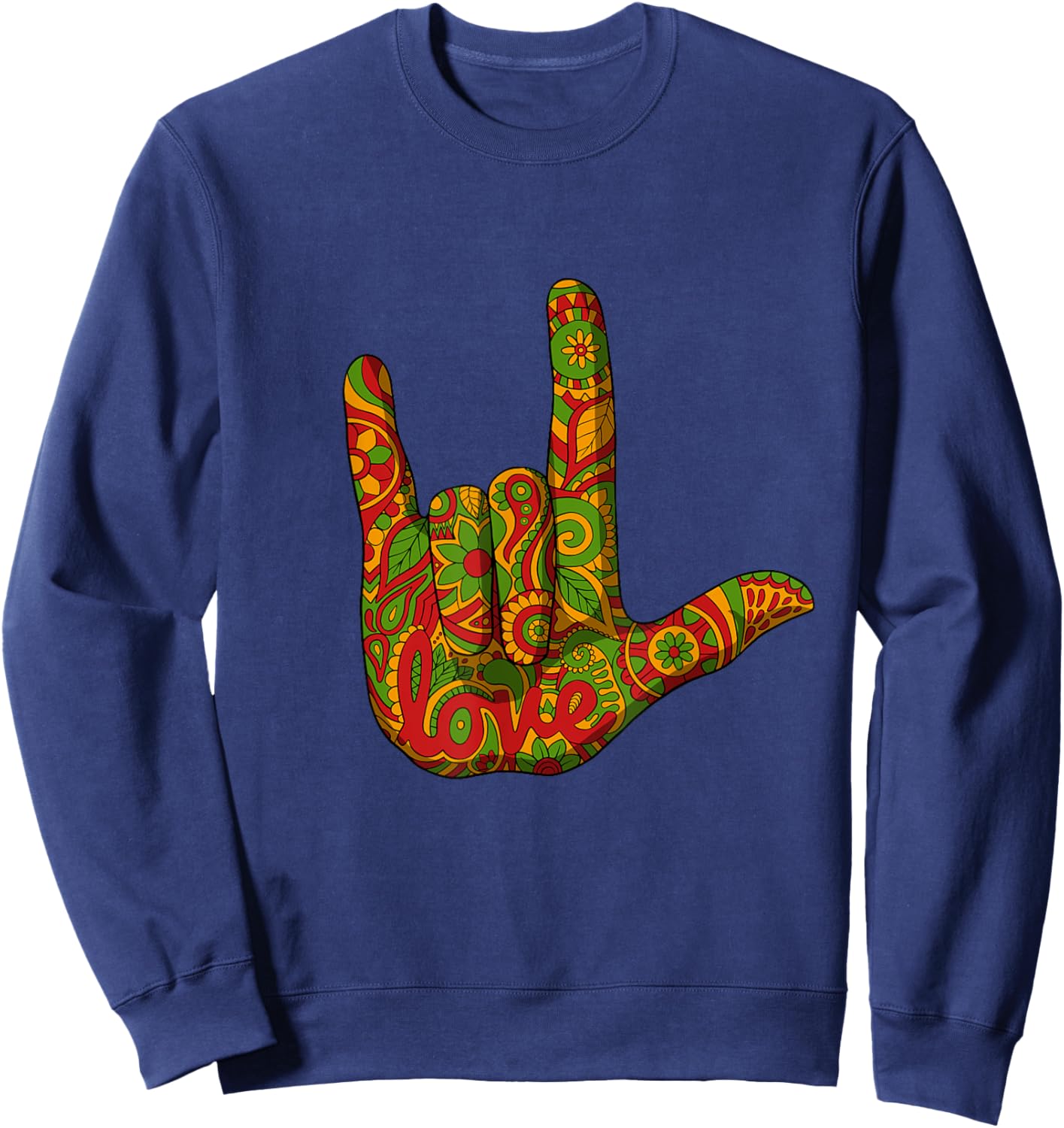 I Love You ASL Black History Month BLM Deaf African American Sweatshirt - Sweatshirt | Navy