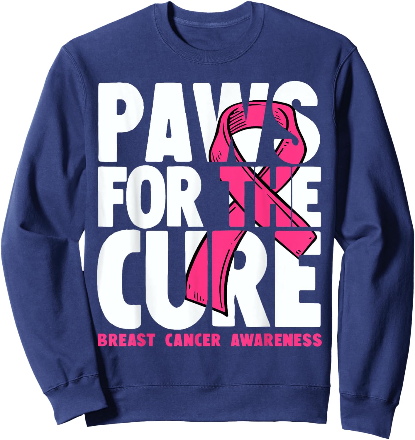 Dog Paw Print Puppy Lover Breast Cancer Awareness Sweatshirt - Sweatshirt | Navy