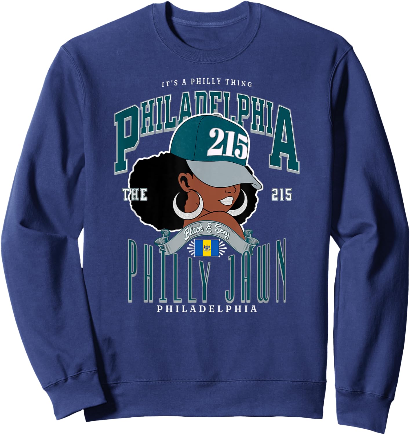 Philly Jawn 215 Area Code Black Queen Pride Sweatshirt - Sweatshirt | Navy