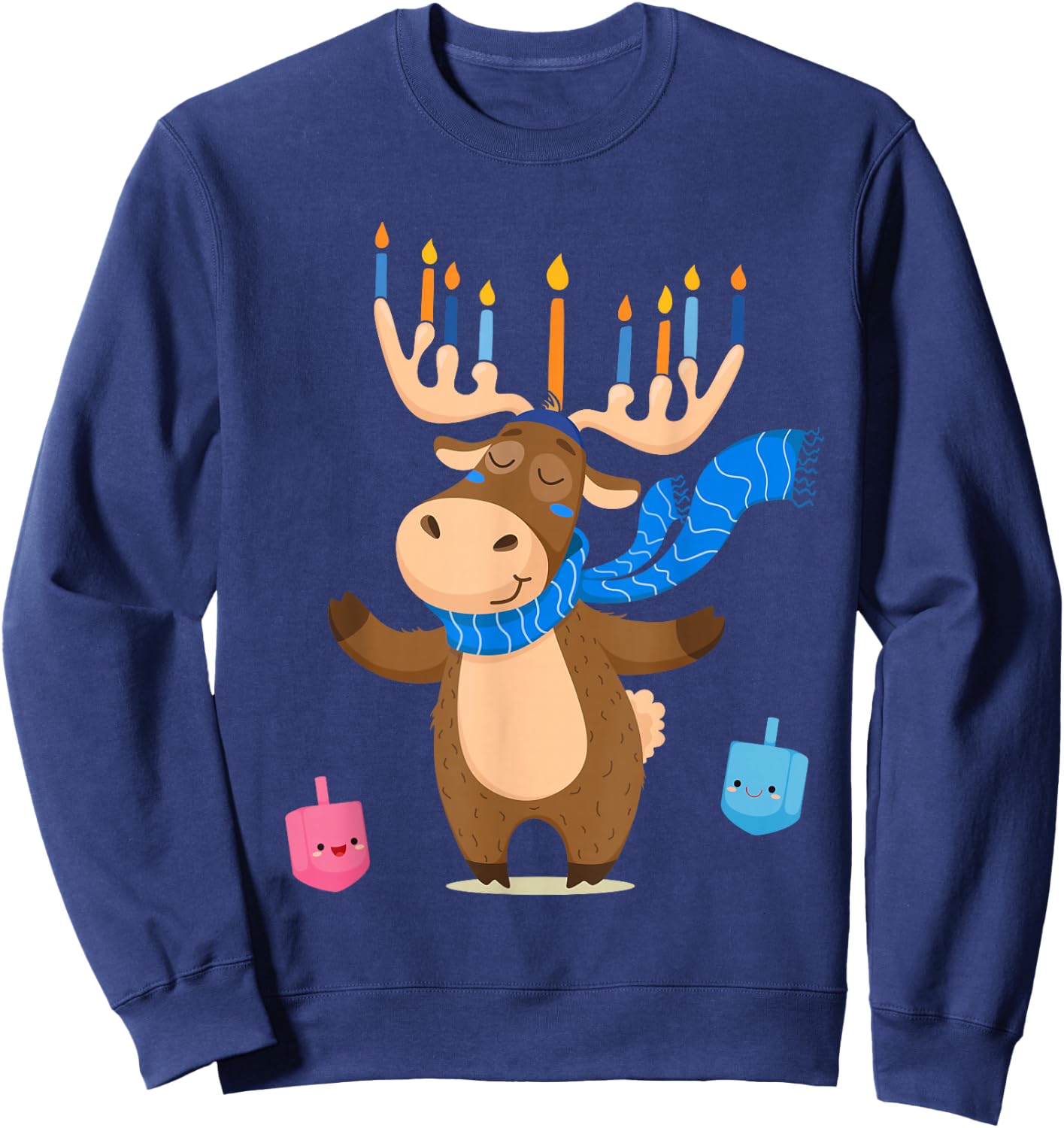 Jewish Moose Funny Hanukkah Shirt Moose Girl Women Pajamas Sweatshirt - Sweatshirt | Navy