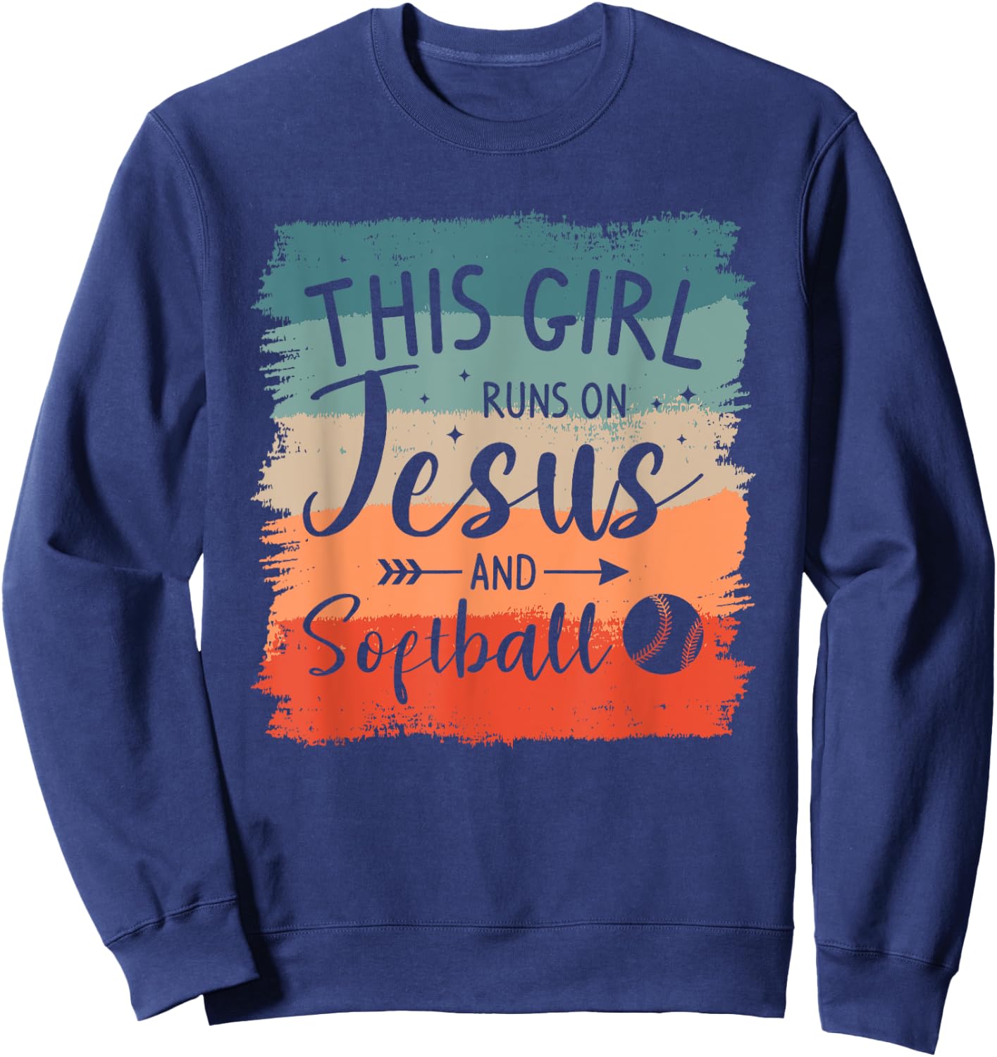 This Girl Runs On Jesus And Softball Softballer Sweatshirt - Sweatshirt | Navy