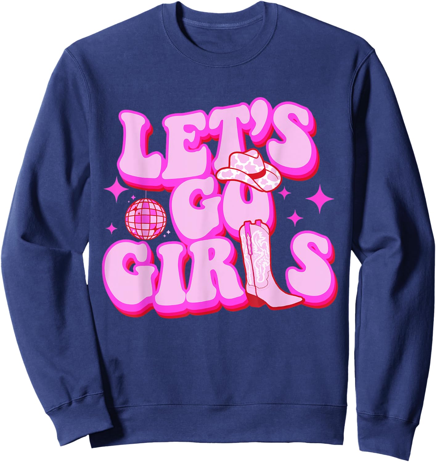 Let's Go Girls Cowgirls Leopard Hat Boots Western Country Sweatshirt - Sweatshirt | Navy