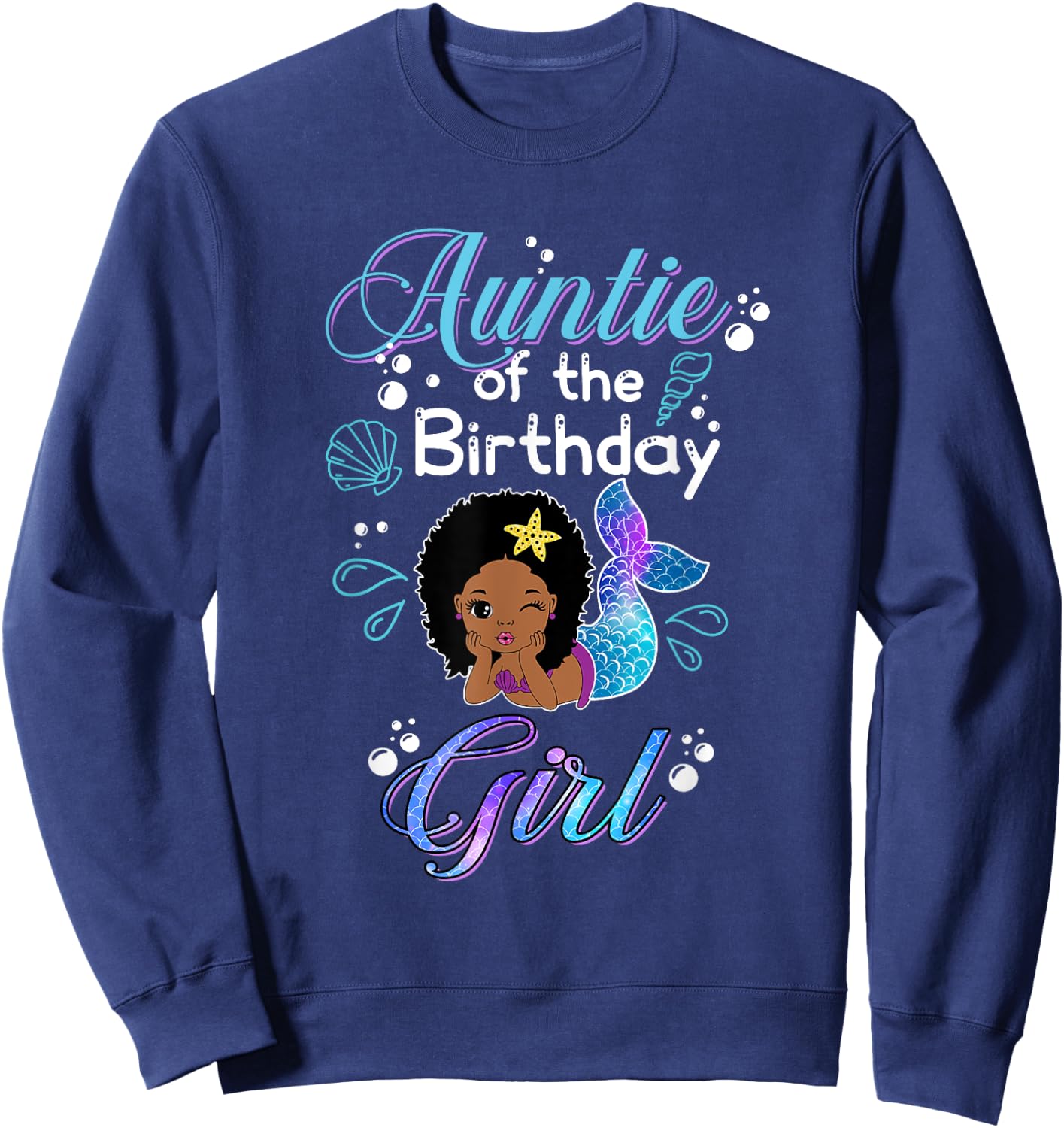 Auntie Of The Birthday Mermaid African American Kids Women Sweatshirt - Sweatshirt | Navy