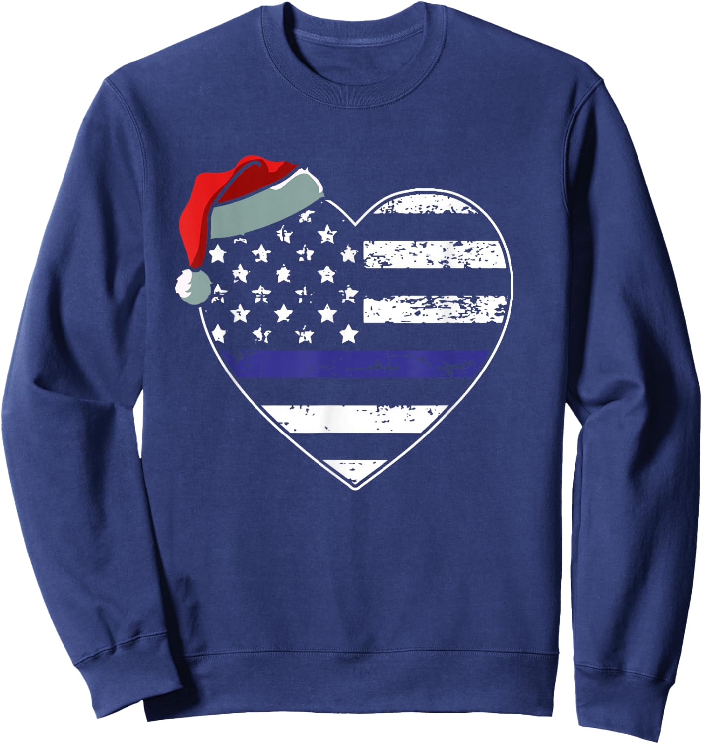 American Flag Blue Line Police Christmas Pajama Cop Officer Kids Men Sweatshirt - Sweatshirt | Navy
