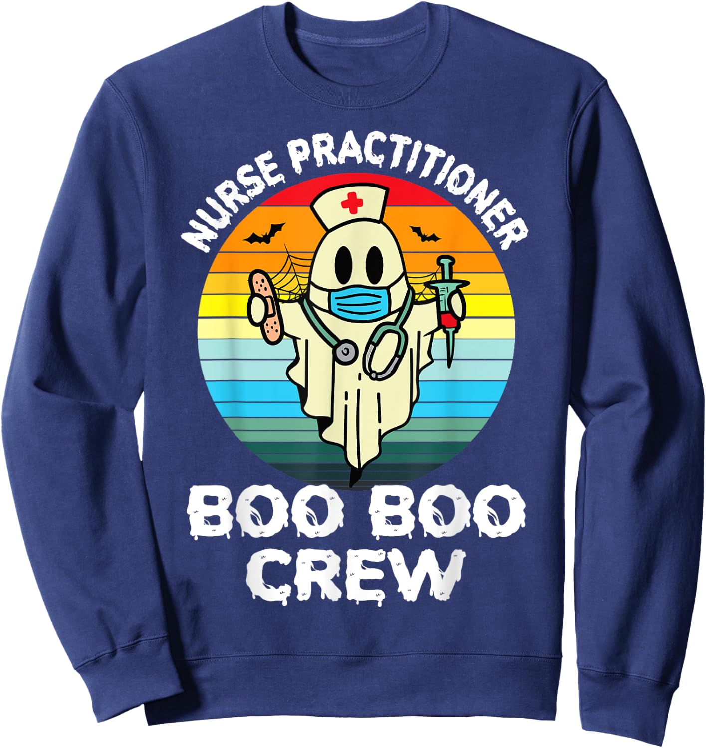 Nurse Practitioner Retro Halloween Ghost Costume NP Nurse Sweatshirt - Sweatshirt | Navy