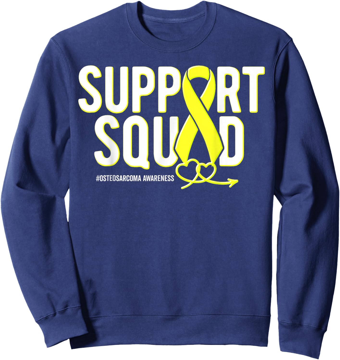 Support Squad Osteosarcoma Awareness Yellow Ribbon Heart Sweatshirt - Sweatshirt | Navy