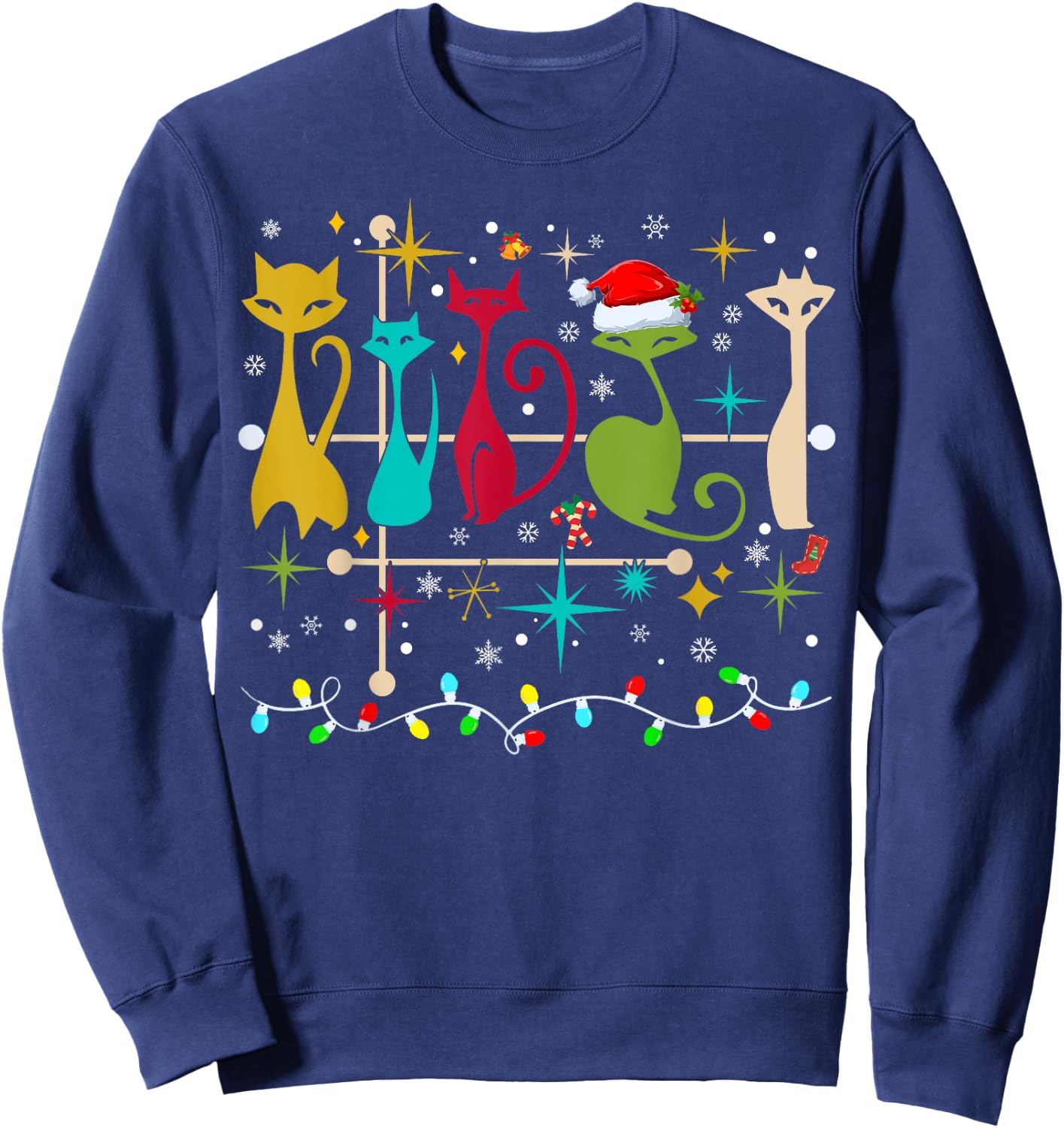 Mid Century Modern Look Cats Christmas Retro 50s 60s Xmas Sweatshirt - Sweatshirt | Navy
