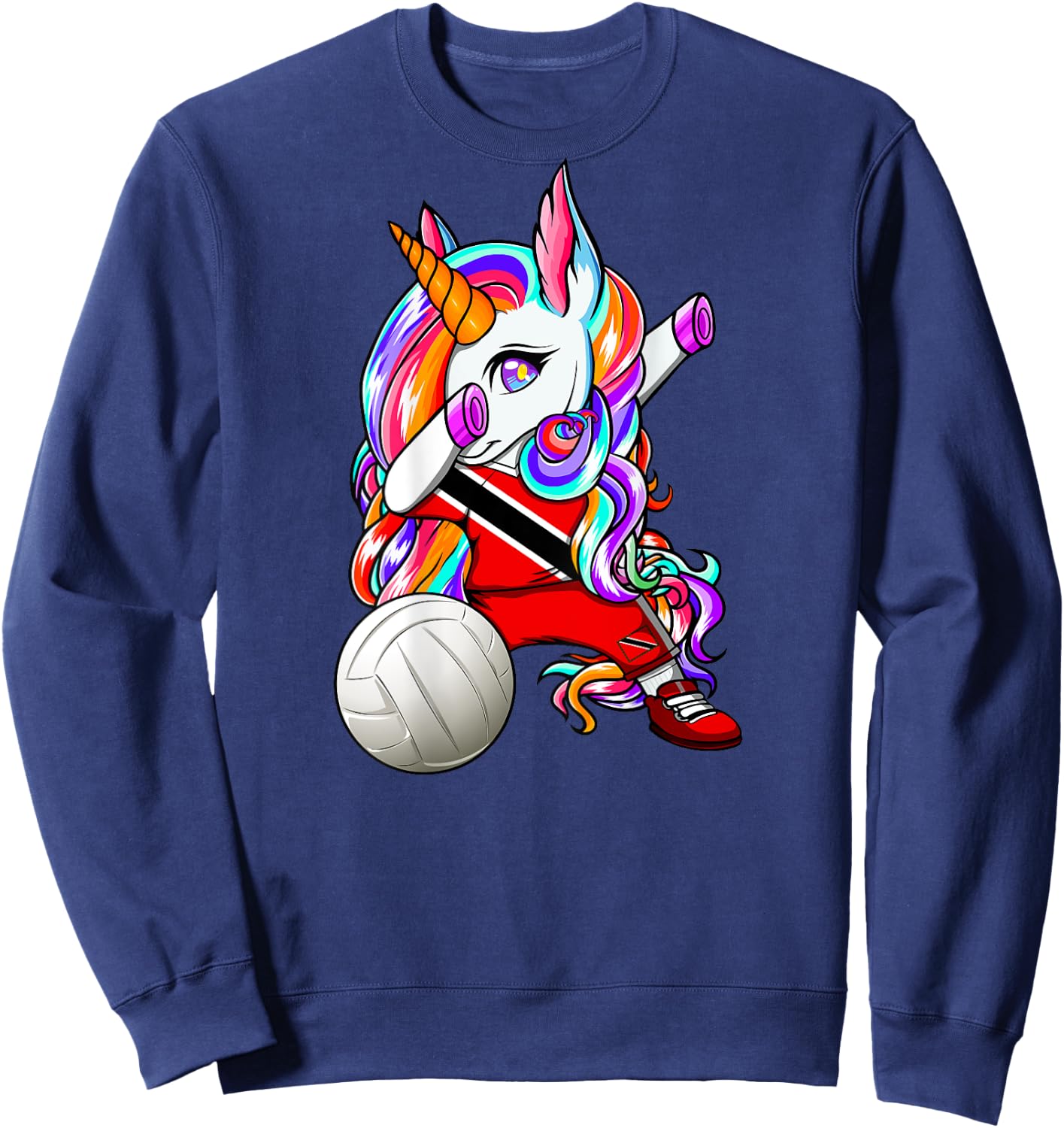 Dabbing Unicorn Trinidad and Tobago Volleyball Fans Jersey Sweatshirt - Sweatshirt | Navy