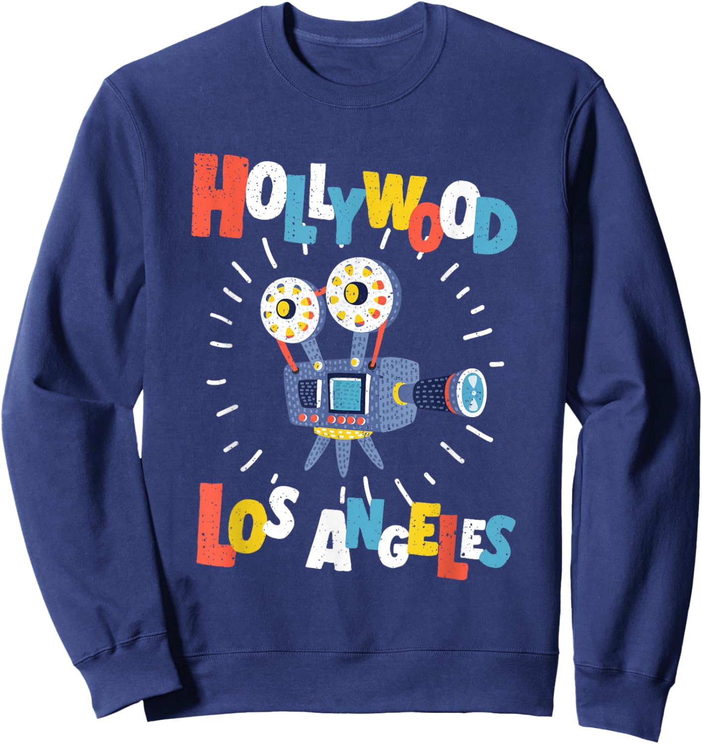 Colorful Los Angeles California Retro Cinema Cartoon Camera Sweatshirt - Sweatshirt | Navy