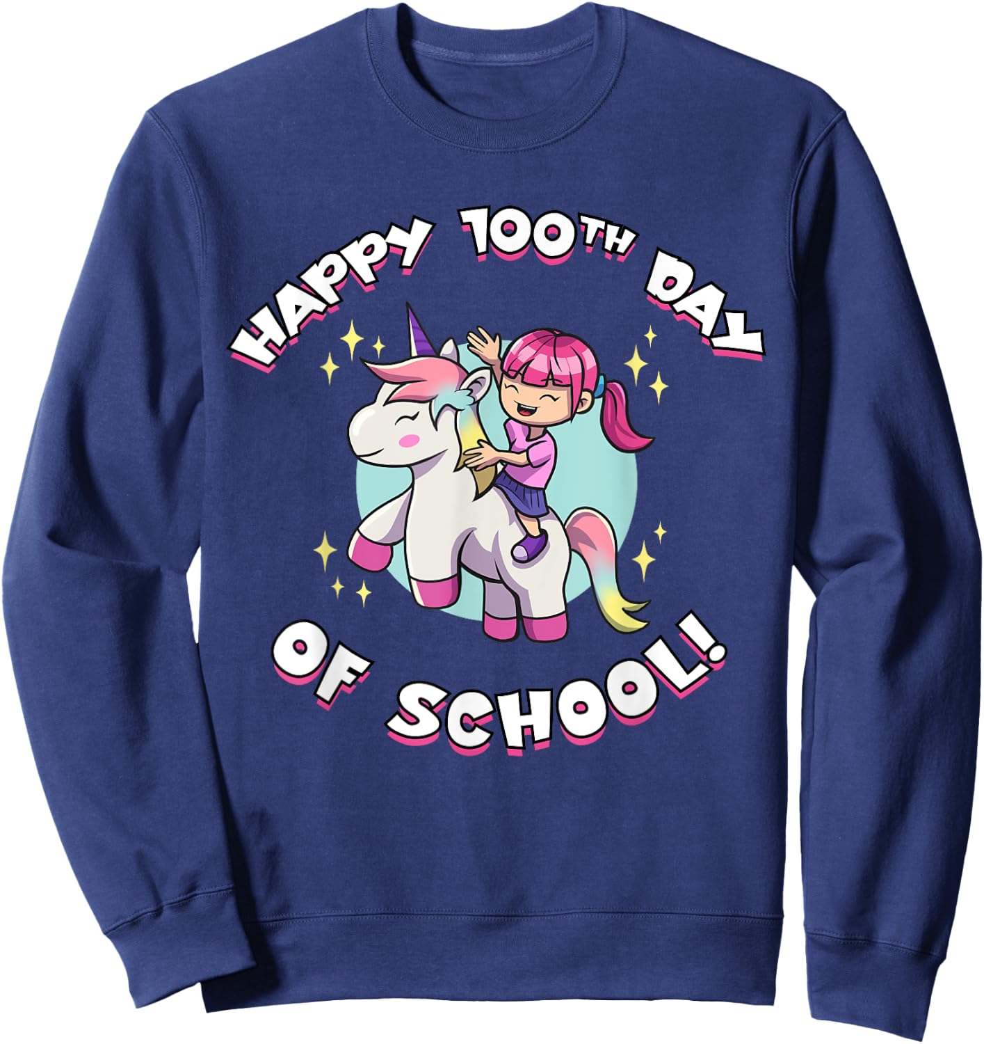 Happy 100th Day of School Girl Riding Unicorn Sweatshirt - Sweatshirt | Navy