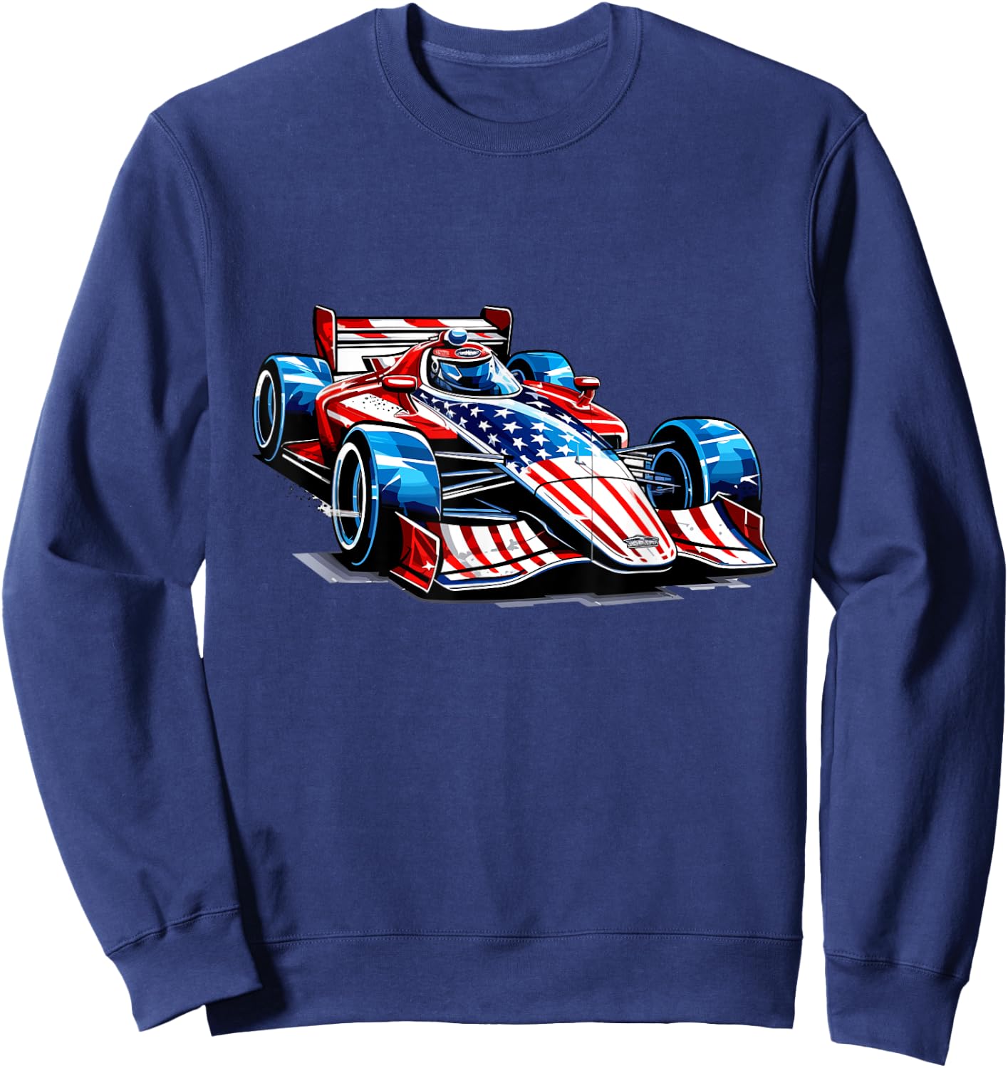 Vintage Auto Racing Car American Flag 4th of July, Auto Race Kids Men Sweatshirt - Sweatshirt | Navy