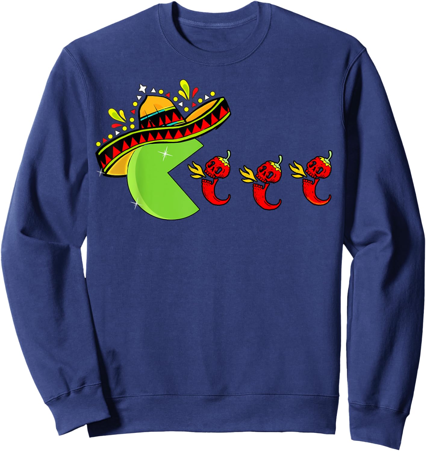 Fun Mexican Sombrero Eating Hot Pepper Skulls Cinco de Mayo Sweatshirt - Sweatshirt | Navy