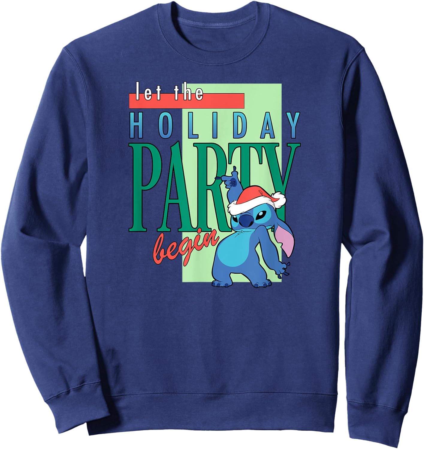 Amazon Essentials Stitch Santa Let The Holiday Party Begin Sweatshirt - Sweatshirt | Navy