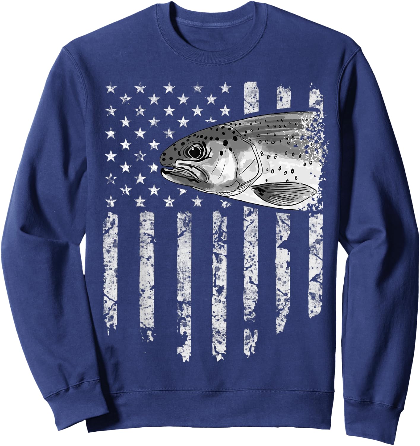 American Flag Rainbow Trout Fly Fishing Vintage Women Men Sweatshirt - Sweatshirt | Navy