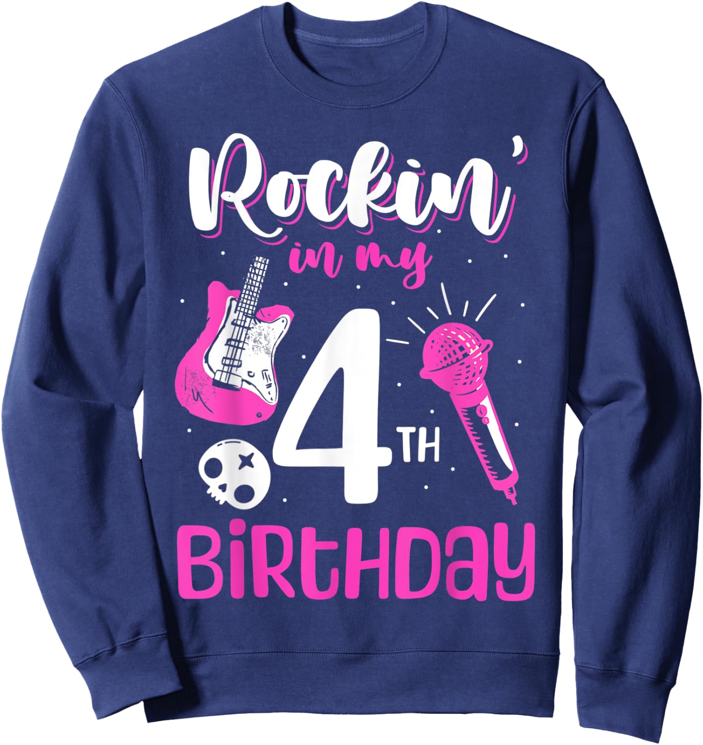 Girls Rockstar Birthday Rock Star Themed Guitar 4th Birthday Sweatshirt - Sweatshirt | Navy