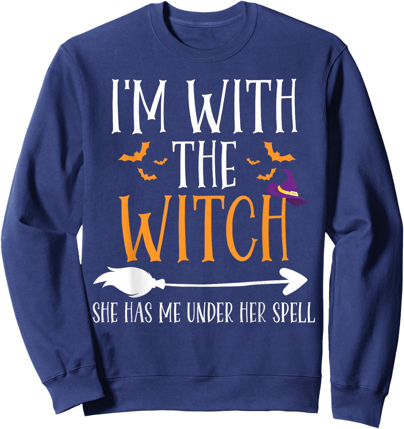 I'm With The Witch Funny Halloween Couples Costume Sweatshirt - Sweatshirt | Navy