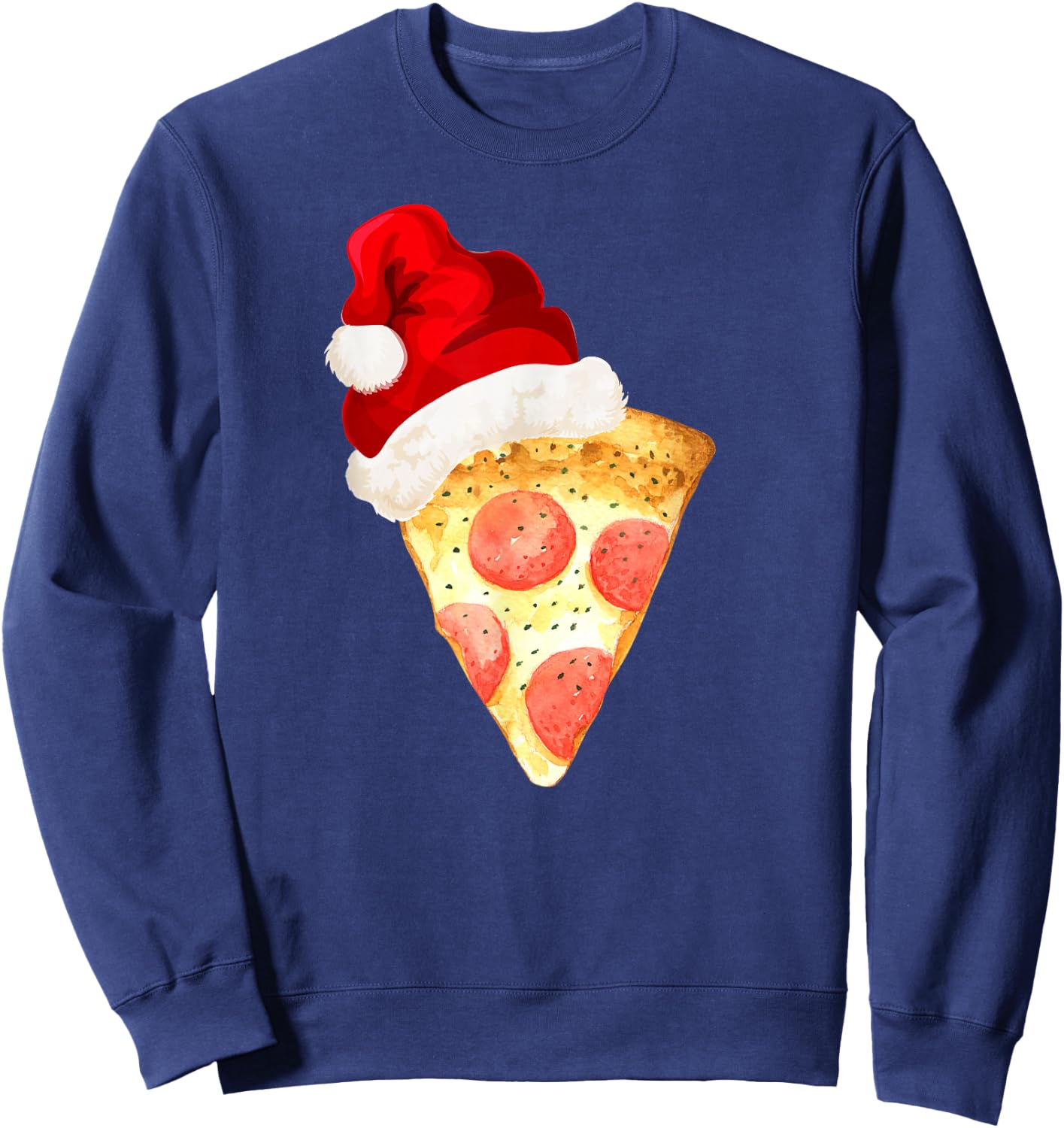 Santa Claus Hat Pepperoni Pizza Slice Christmas Holiday Food Sweatshirt - Sweatshirt | Navy