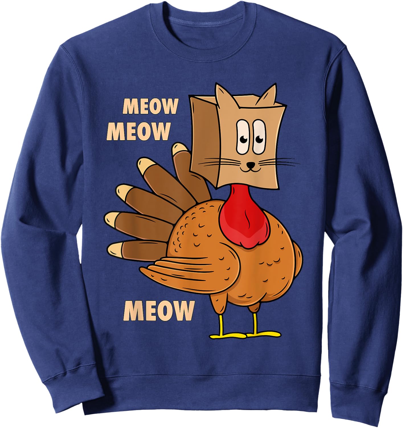 Thanksgiving Turkey Cat Funny Thanksgiving Men Women Sweatshirt - Sweatshirt | Navy
