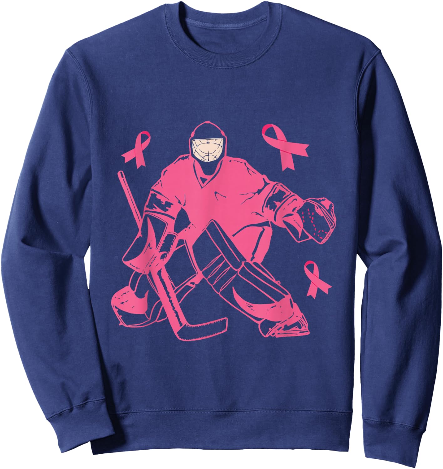 Ice Hockey Keeper Pink Ribbon Breast Cancer Awareness Sweatshirt - Sweatshirt | Navy