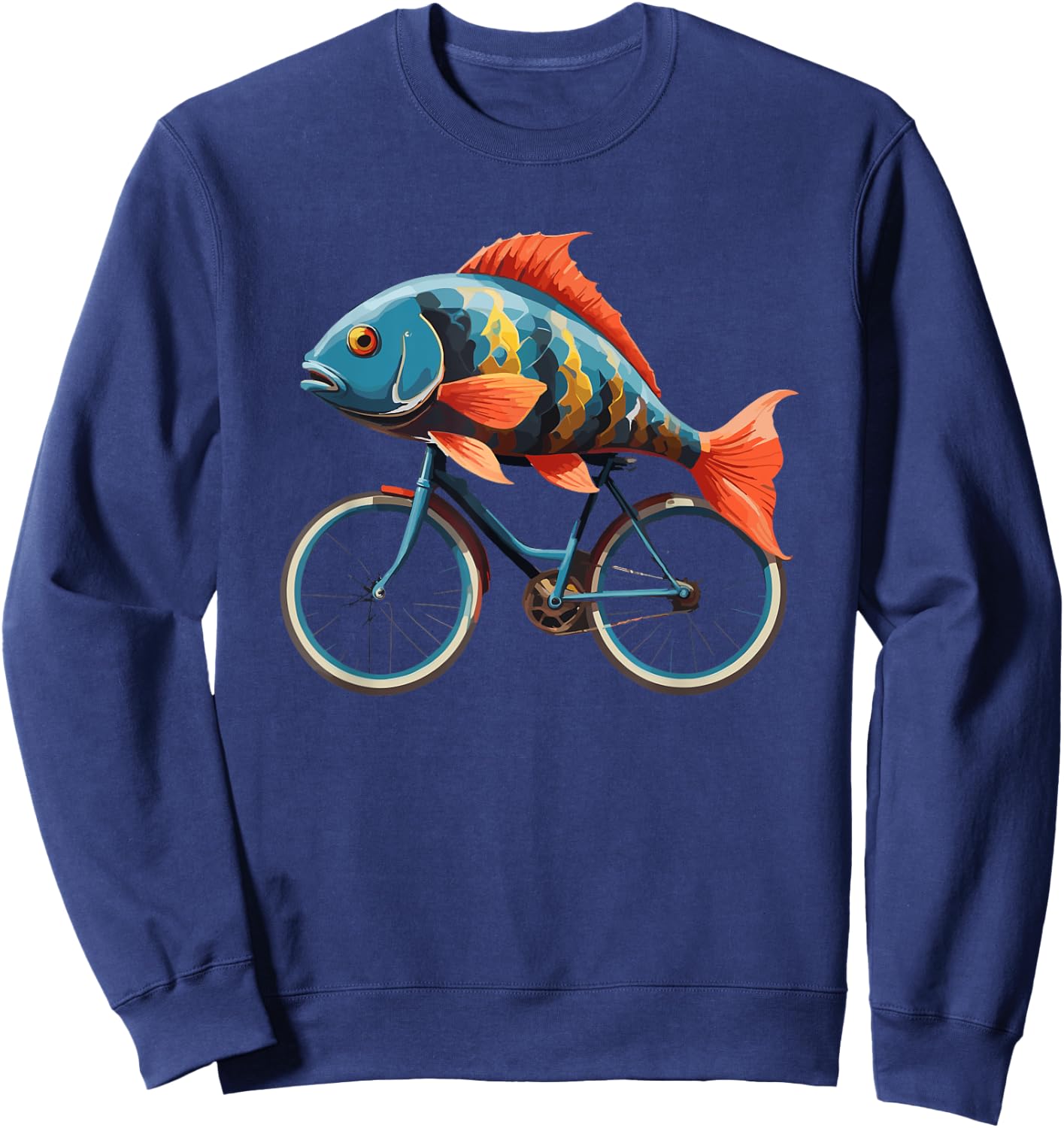 Cute Fish riding a bike, Fish and Bike Sweatshirt - Sweatshirt | Navy