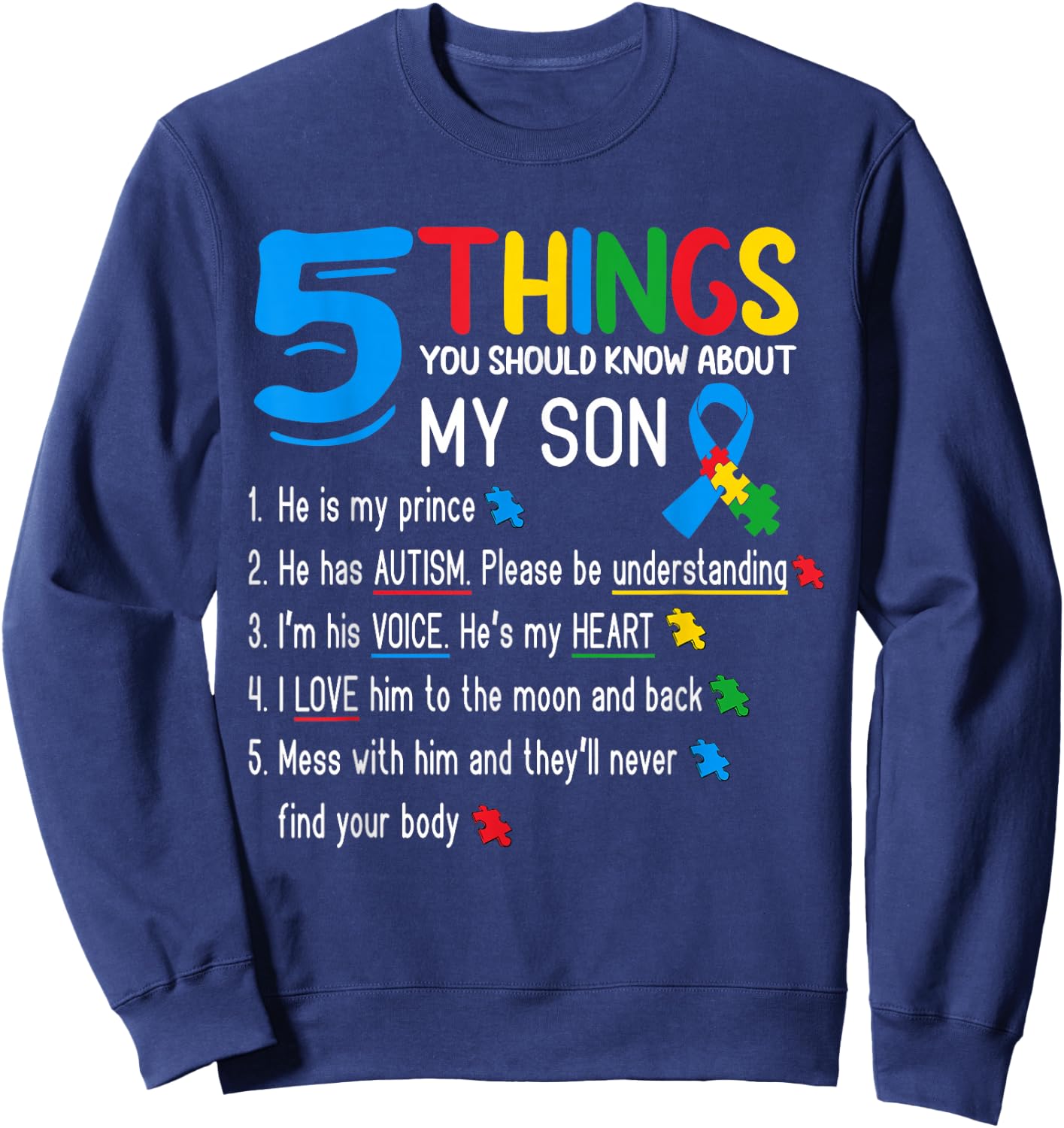 Autistic Son Autism Awareness Support for Mom Dad Parents Sweatshirt - Sweatshirt | Navy