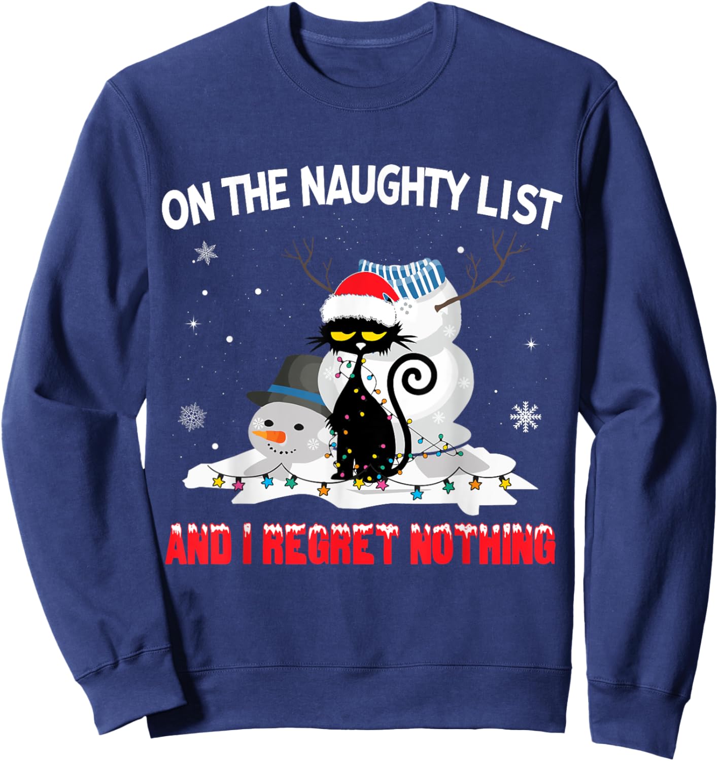 I'm On The Naughty List And I Regret Nothing Black Cat Men Women Kids Sweatshirt - Sweatshirt | Navy