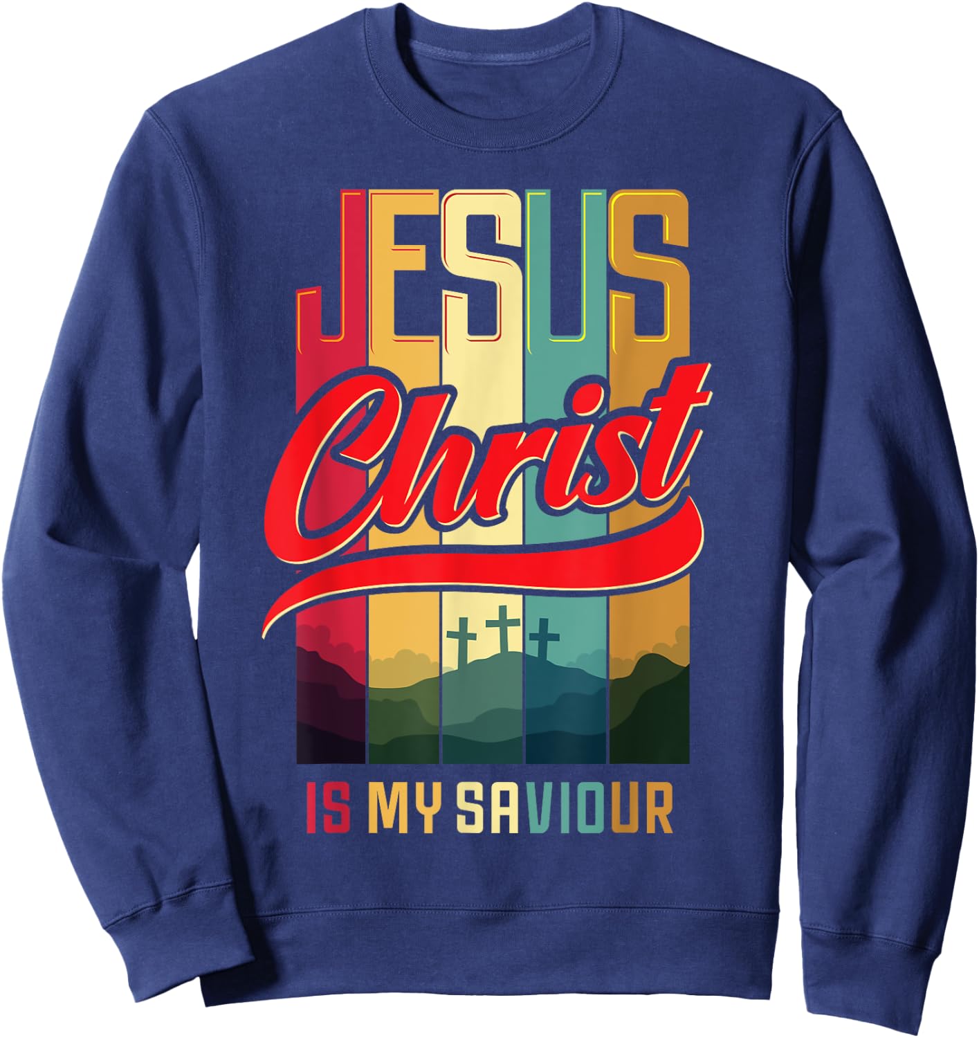 WORTHY WEAR Christian Design Jesus Christ Is My Saviour and King - Black - Small - -Adults - Short Sleeve - Classic Fit - Cotton, Polyester Sweatshirt - Sweatshirt | Navy