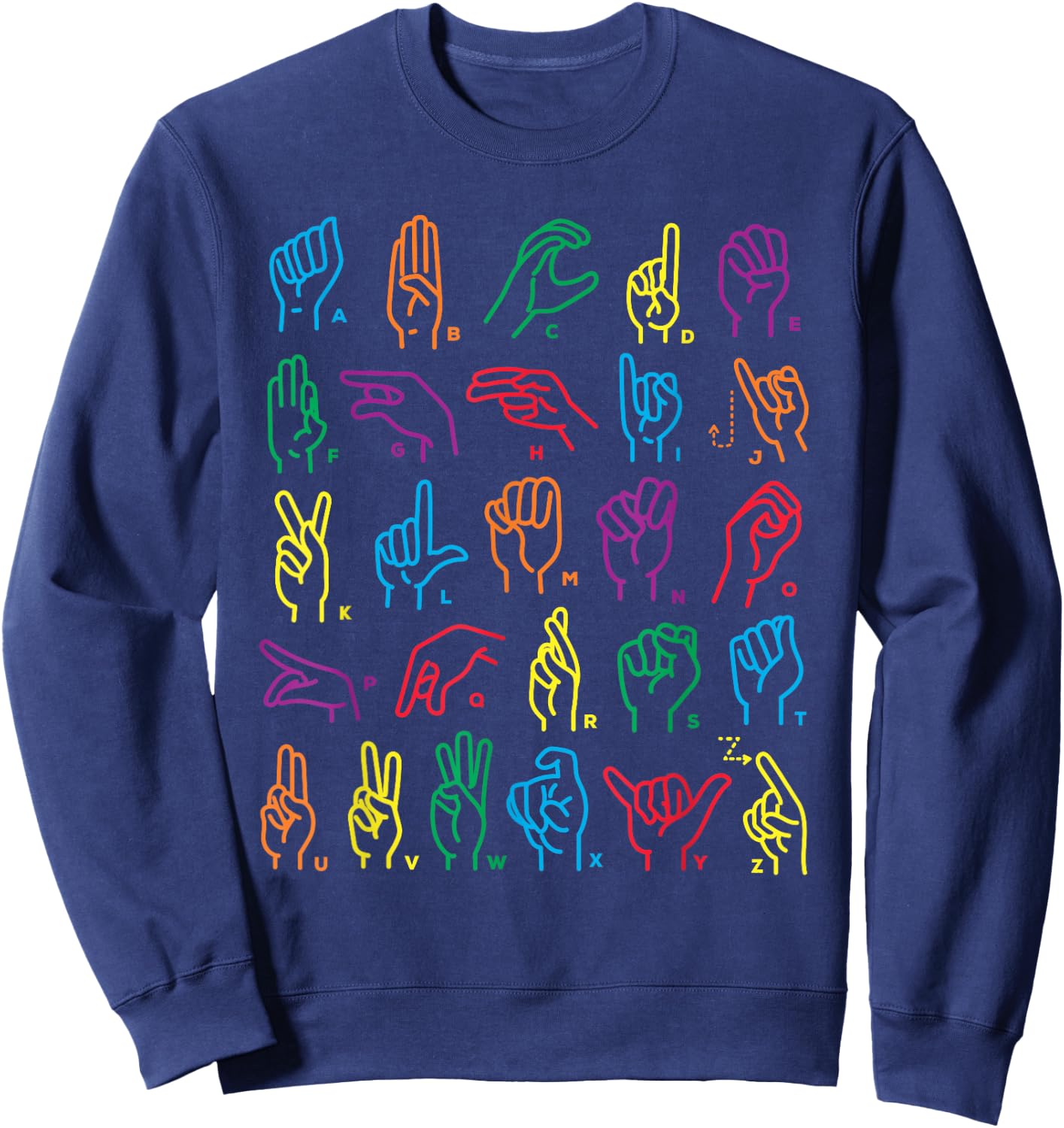 ABC Sign Language Chart Teacher Hand Letter Alphabet ASL Sweatshirt - Sweatshirt | Navy
