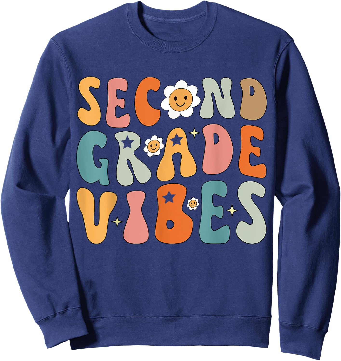 Second Grade Vibes, 2nd Grade Team Retro 1st Day of School Sweatshirt - Sweatshirt | Navy