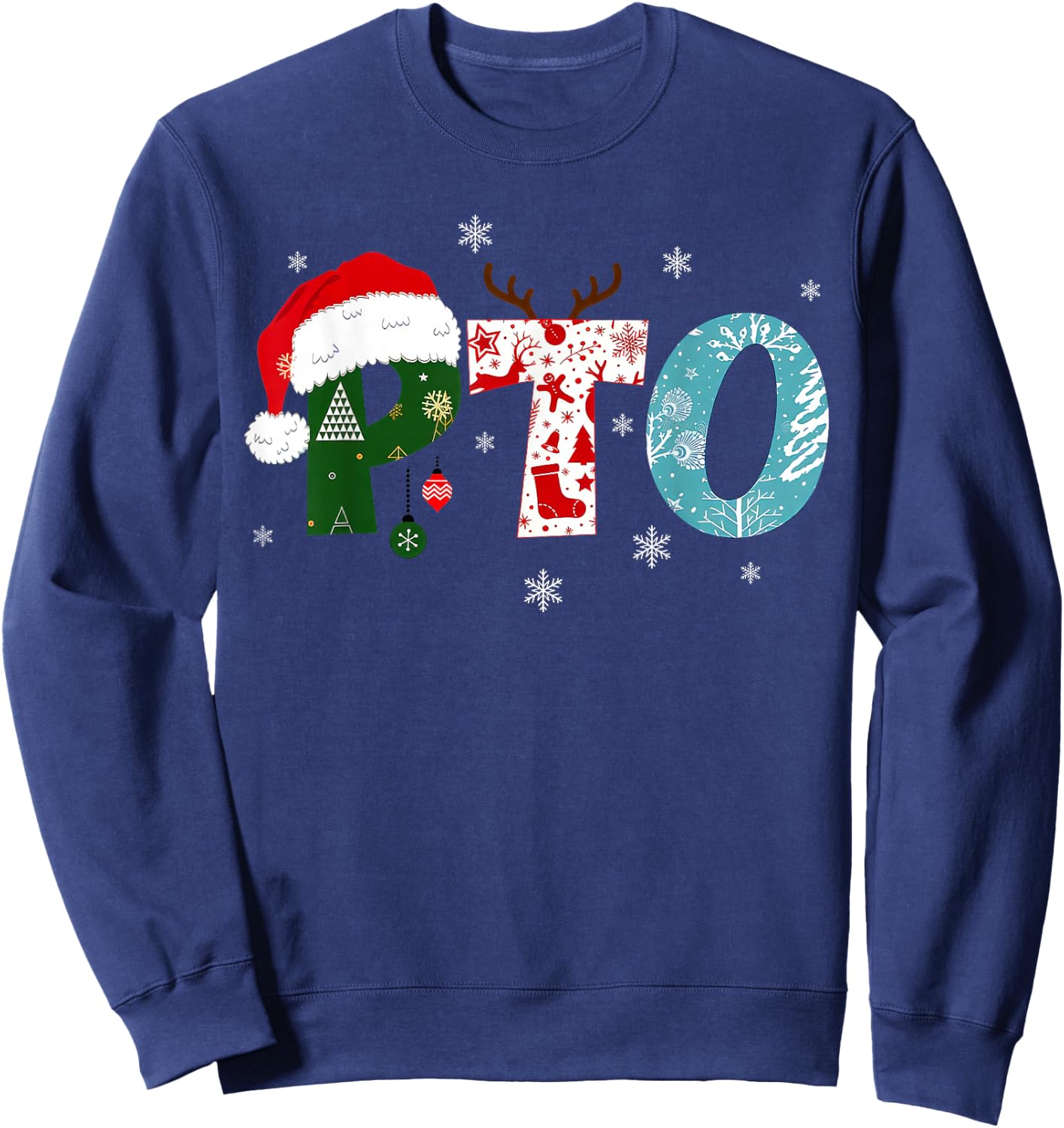 PTO Santa Hat Reindeer Parent Teacher Organization Christmas Sweatshirt - Sweatshirt | Navy