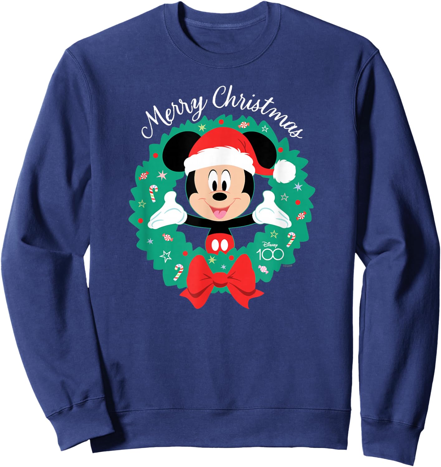 Disney 100 Mickey Mouse Merry Christmas Wreath Holiday D100 Sweatshirt - Sweatshirt | Navy
