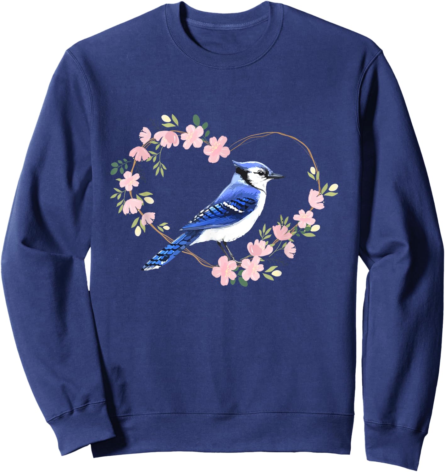 Blue Jay Bird Lover Watching Bidwatcher Birder Flower Heart Sweatshirt - Sweatshirt | Navy