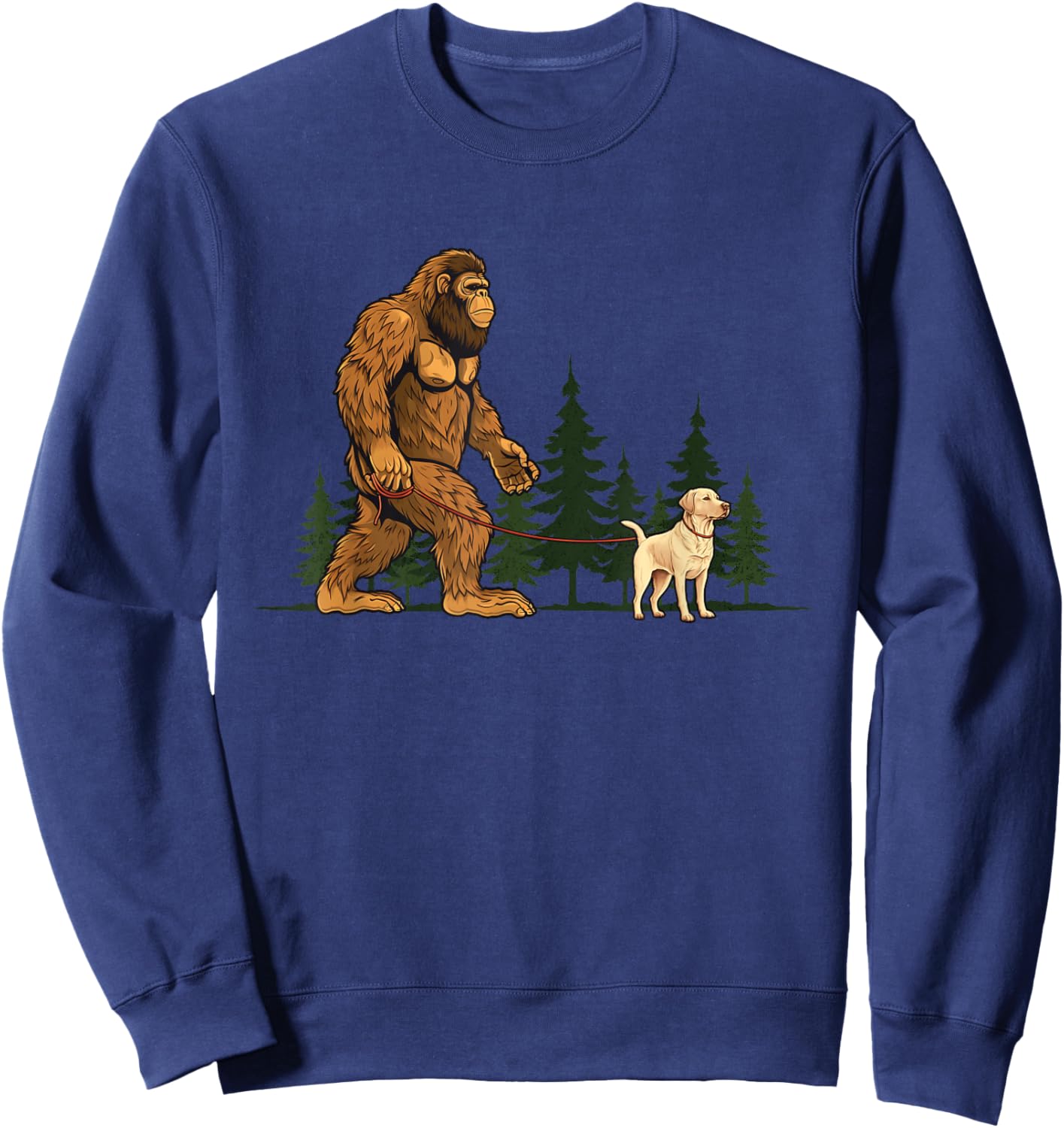 Funny Labrador Retriever Bigfoot Dog Walking Dog Mom Dad Kid Sweatshirt - Sweatshirt | Navy