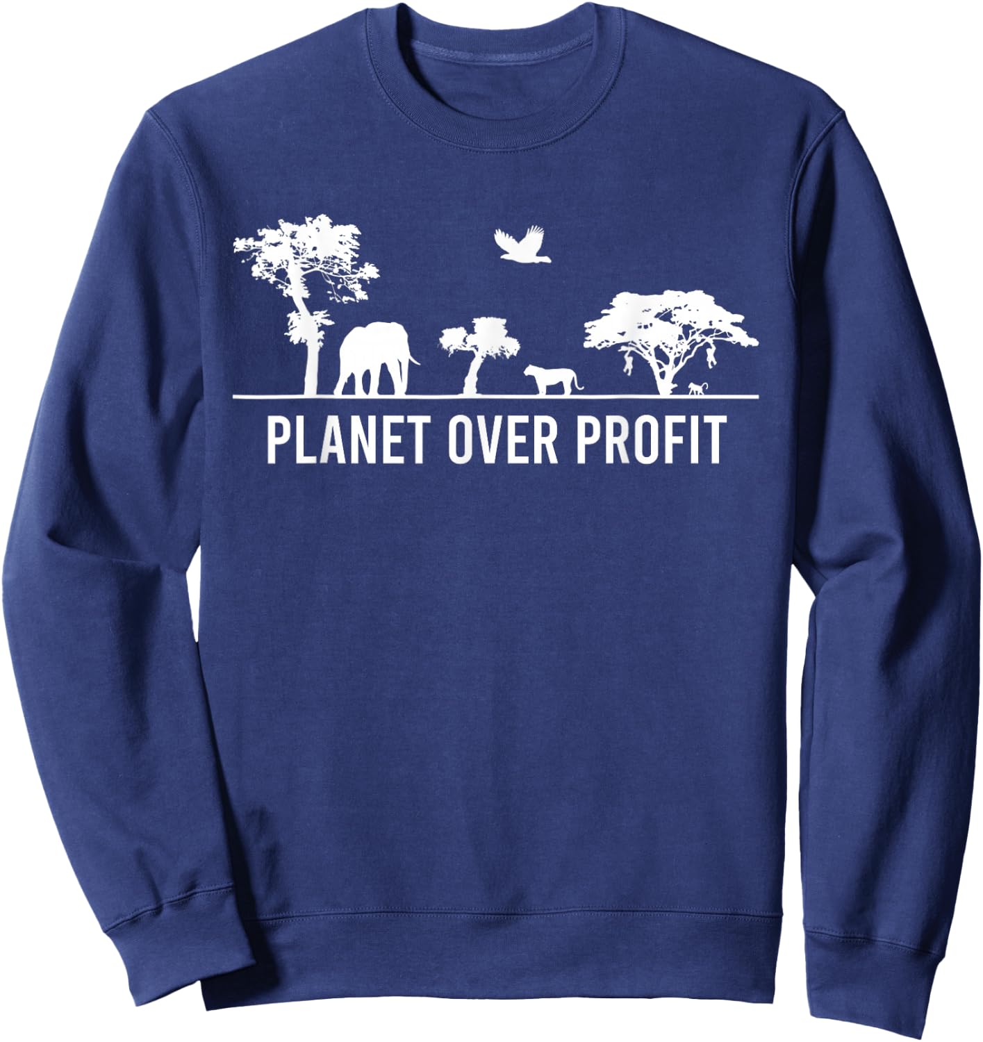 Planet Over Profit Wildlife Safari Protect Environment Sweatshirt - Sweatshirt | Navy