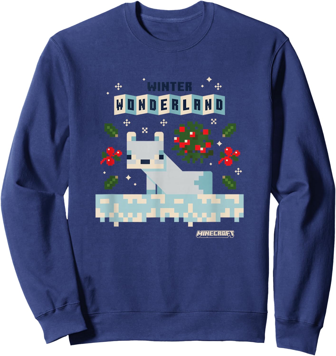 Minecraft Christmas Winter Wonderland Cute Snow Fox Shot Sweatshirt - Sweatshirt | Navy