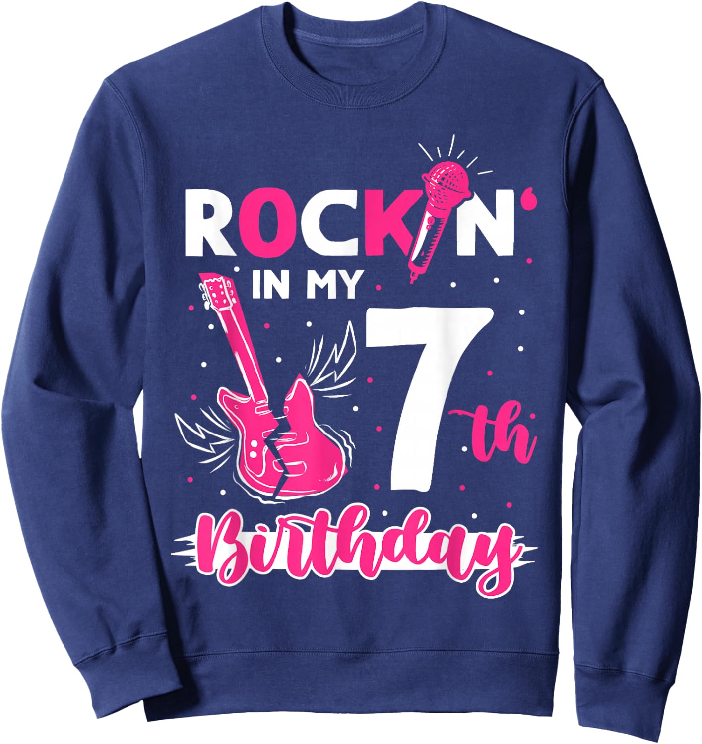 Girls Rockstar Birthday Rock Star Themed Guitar 7th Birthday Sweatshirt - Sweatshirt | Navy