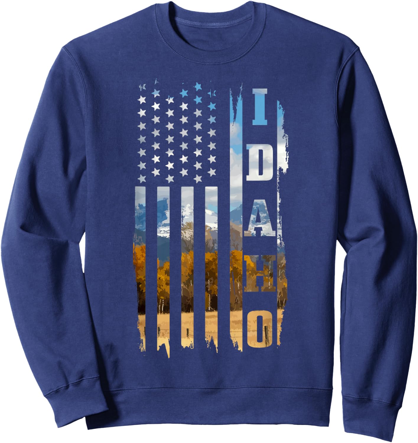 Idaho Patriotic American Flag Vintage Nature Hiking Sweatshirt - Sweatshirt | Navy