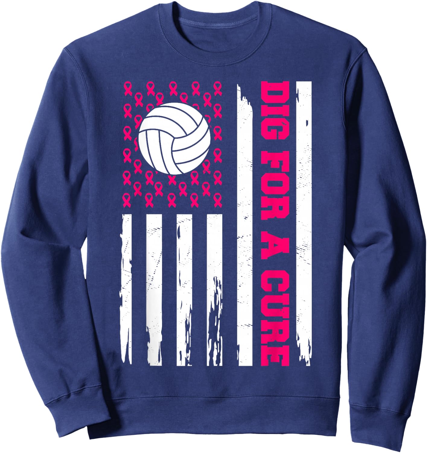 Dig For A Cure Breast Cancer Awareness Volleyball Pink Sweatshirt - Sweatshirt | Navy