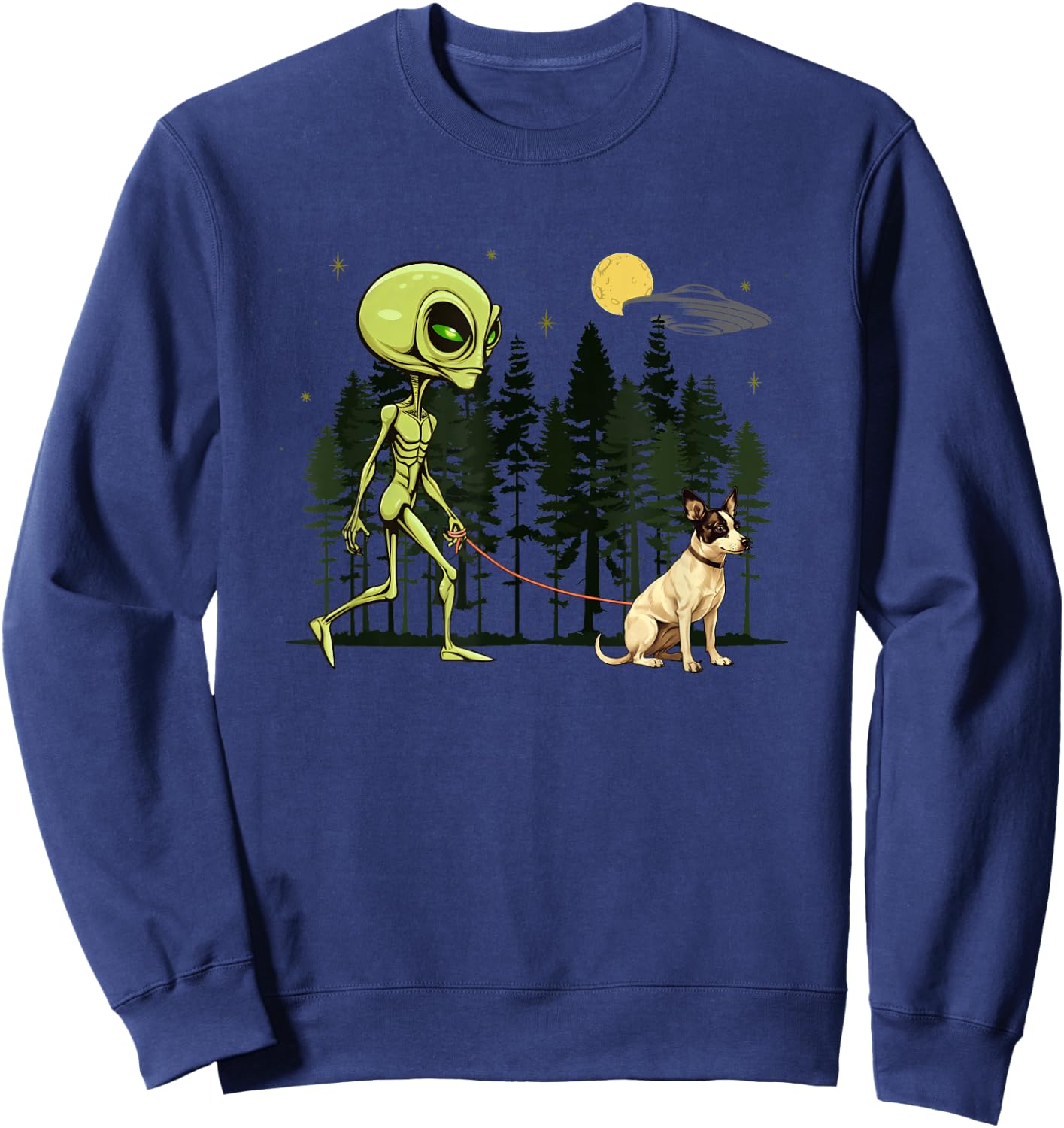 Funny Rat Terrier Alien Walking UFO Pet Dog Mom Dad Women Kids Sweatshirt - Sweatshirt | Navy