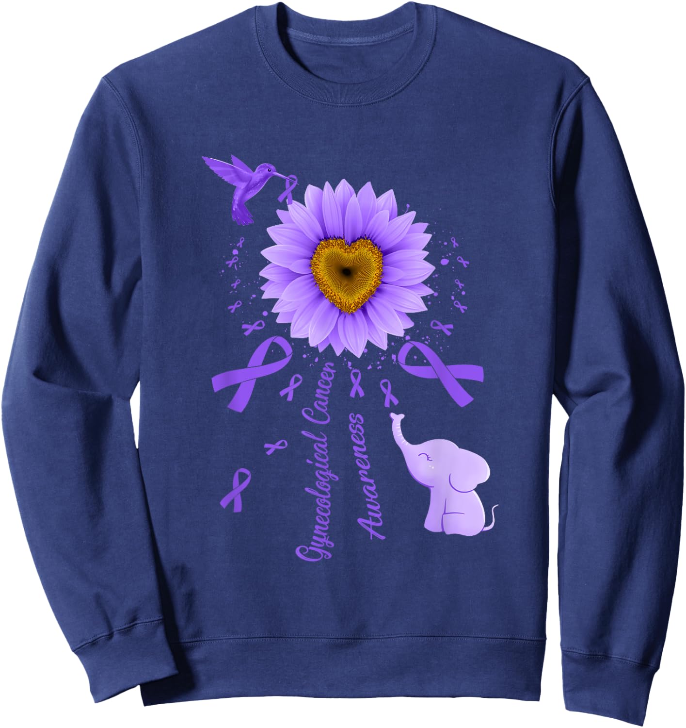 Sunflower Hummingbird Elephant Gynecological Cancer Sweatshirt - Sweatshirt | Navy