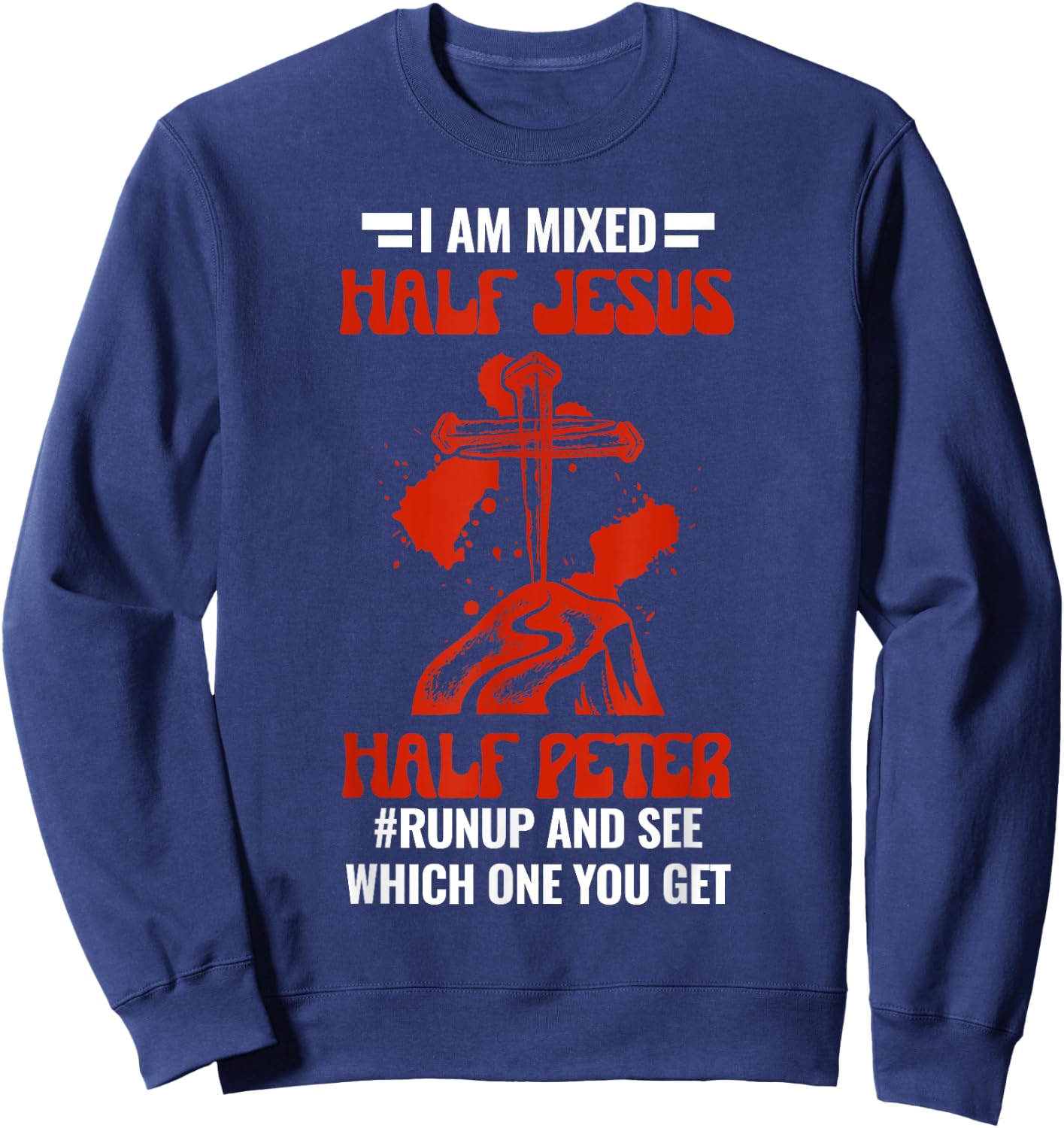 Mixed Half Jesus and Half Peter Christians Sweatshirt - Sweatshirt | Navy