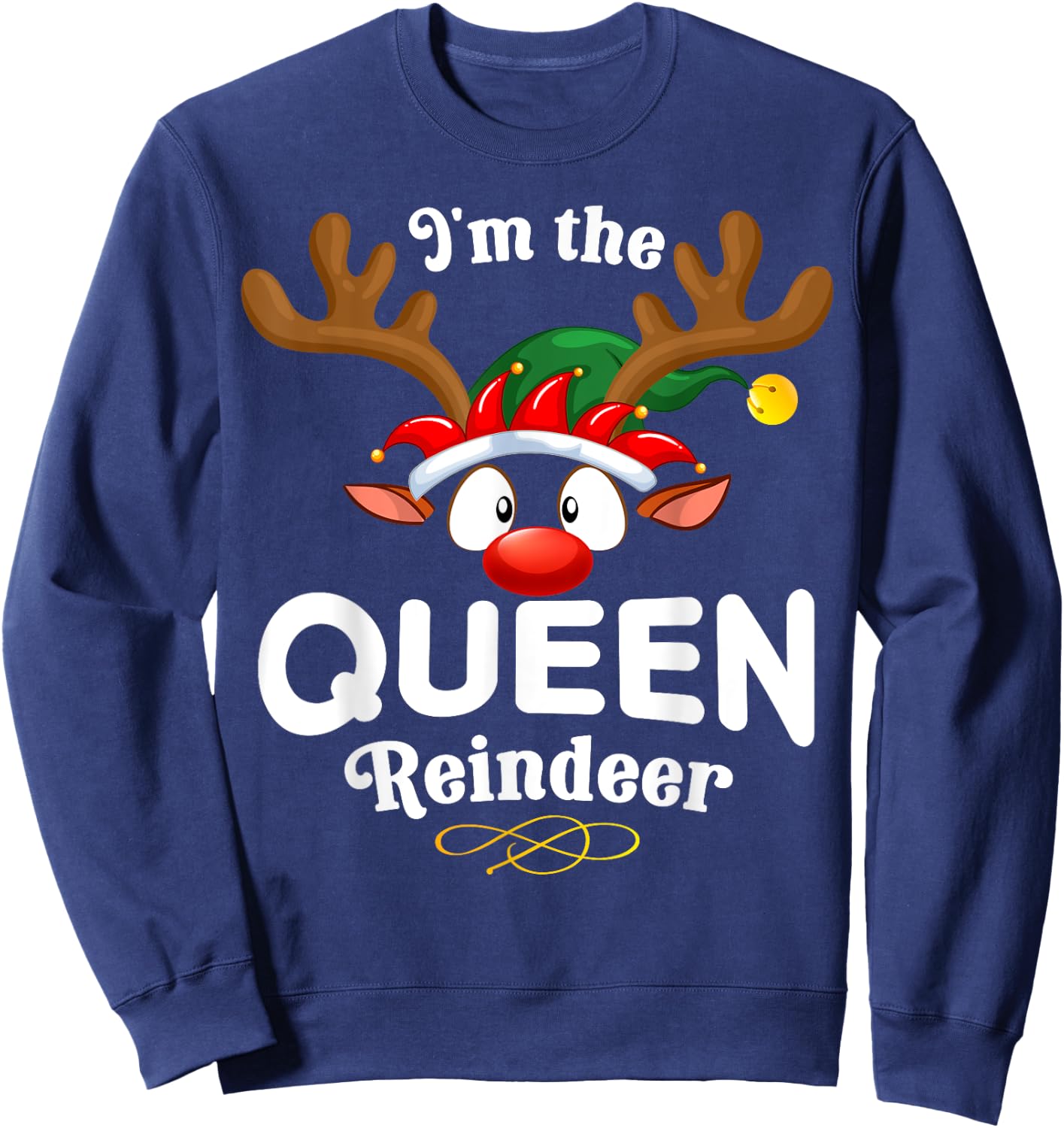 Christmas PJS Queen XMas Reindeer Matching Sweatshirt - Sweatshirt | Navy
