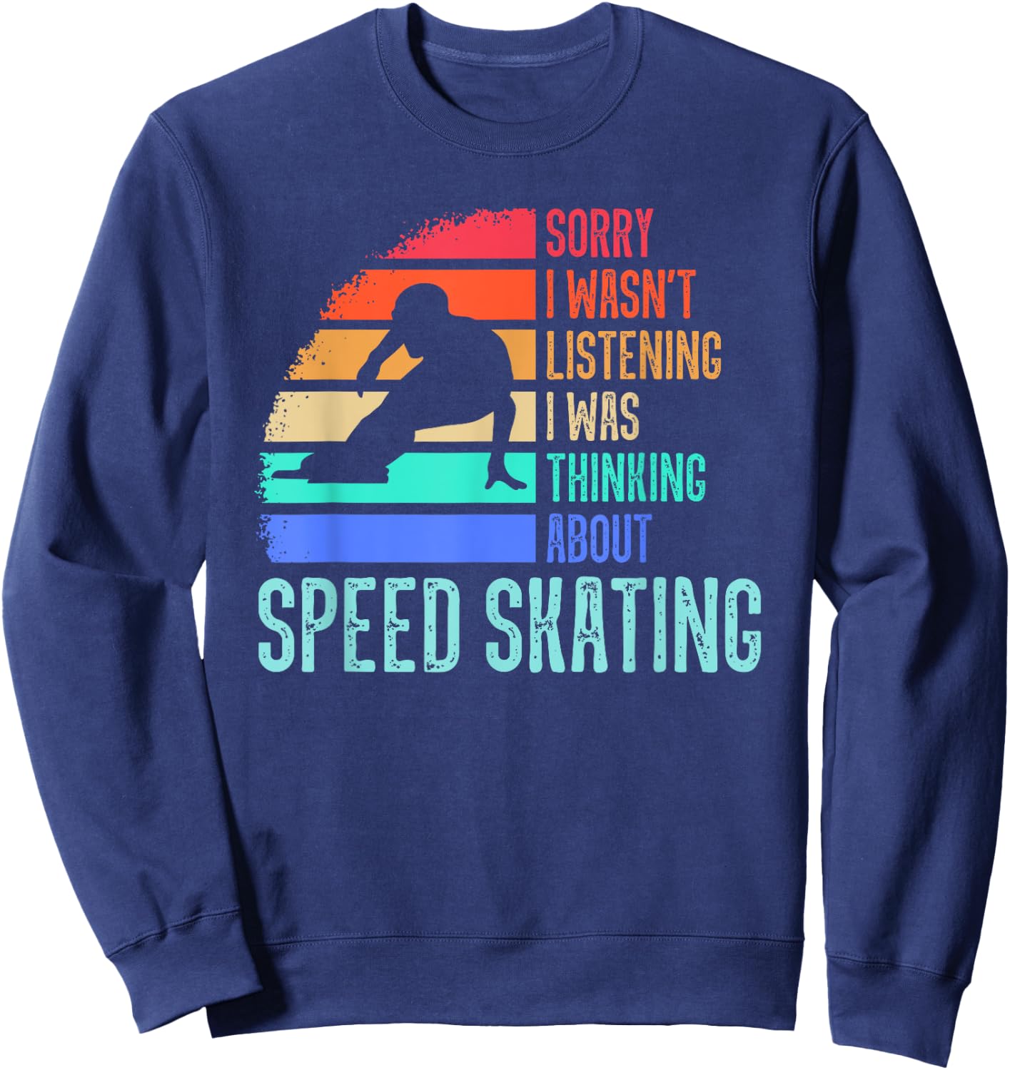 Speed Skating Retro Vintage Ice Skater Long Track Racing Sweatshirt - Sweatshirt | Navy