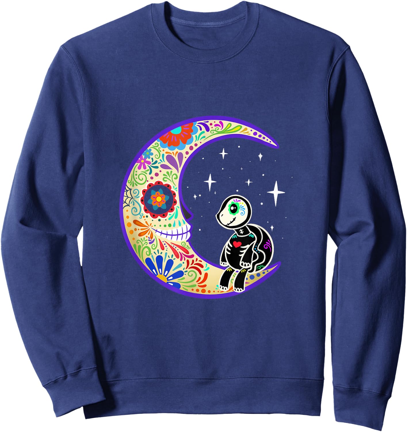 Turtle Dia de Los Muertos Skeleton Sugar Skull Sweatshirt - Sweatshirt | Navy