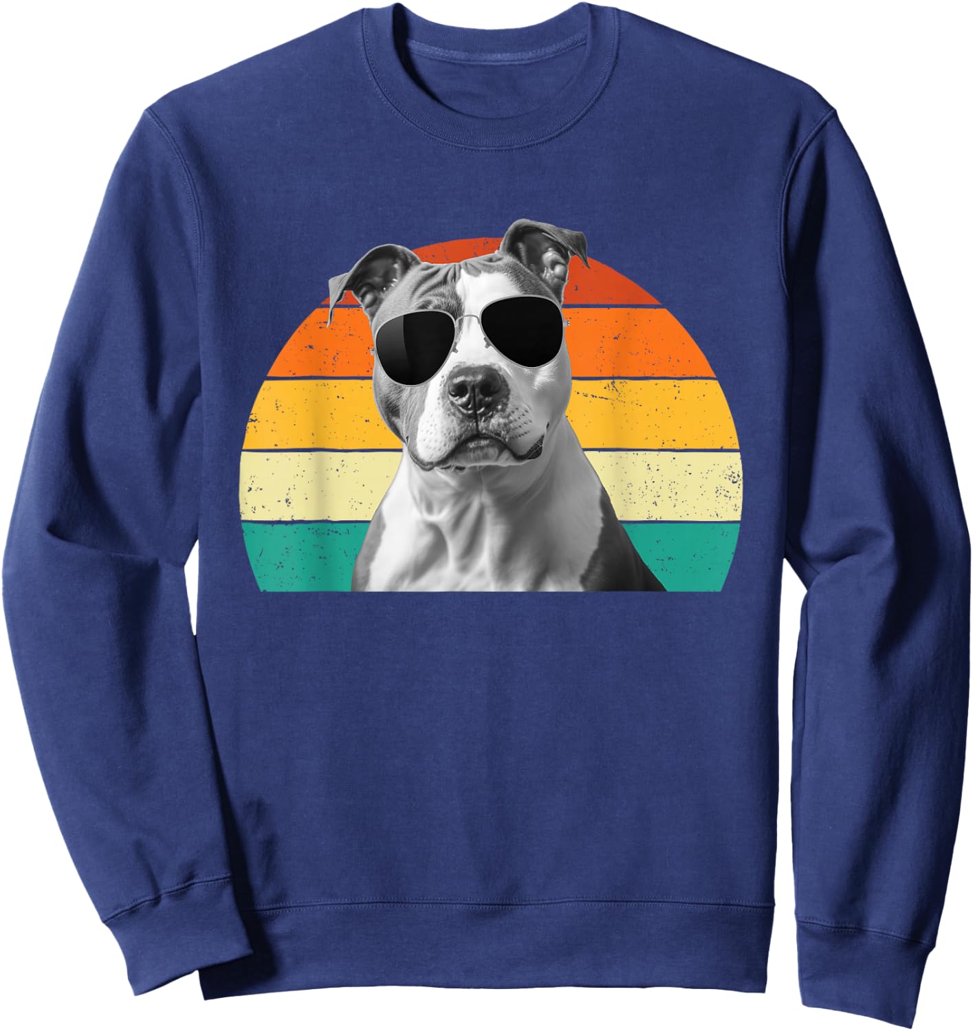 Retro Groovy Pitbull Terrier - Pet Trainer Pittie Dog Lover Sweatshirt - Sweatshirt | Navy