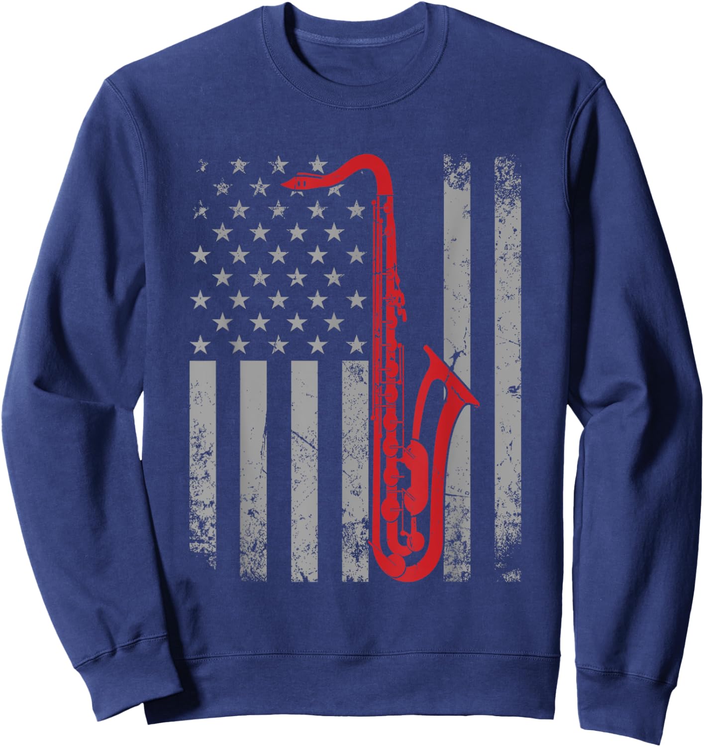 Saxophone Musician Jazz Music American Flag For Saxophonist Women Kids Men Sweatshirt - Sweatshirt | Navy